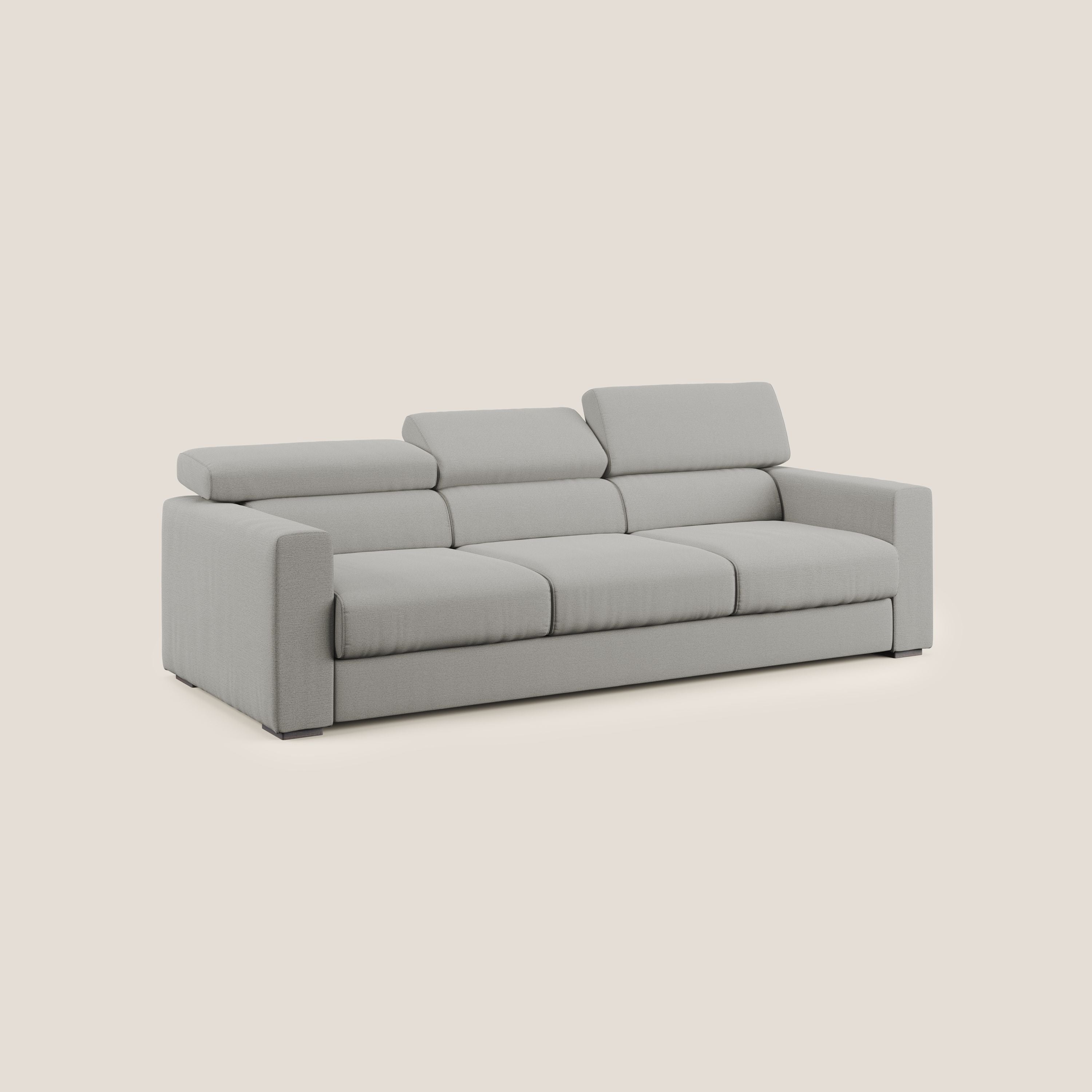 Dylan divano a 3 sedute con pouf estraibile poggiapiedi in tessuto fiammato simil cotone impermeabile T19 beige - divani.store