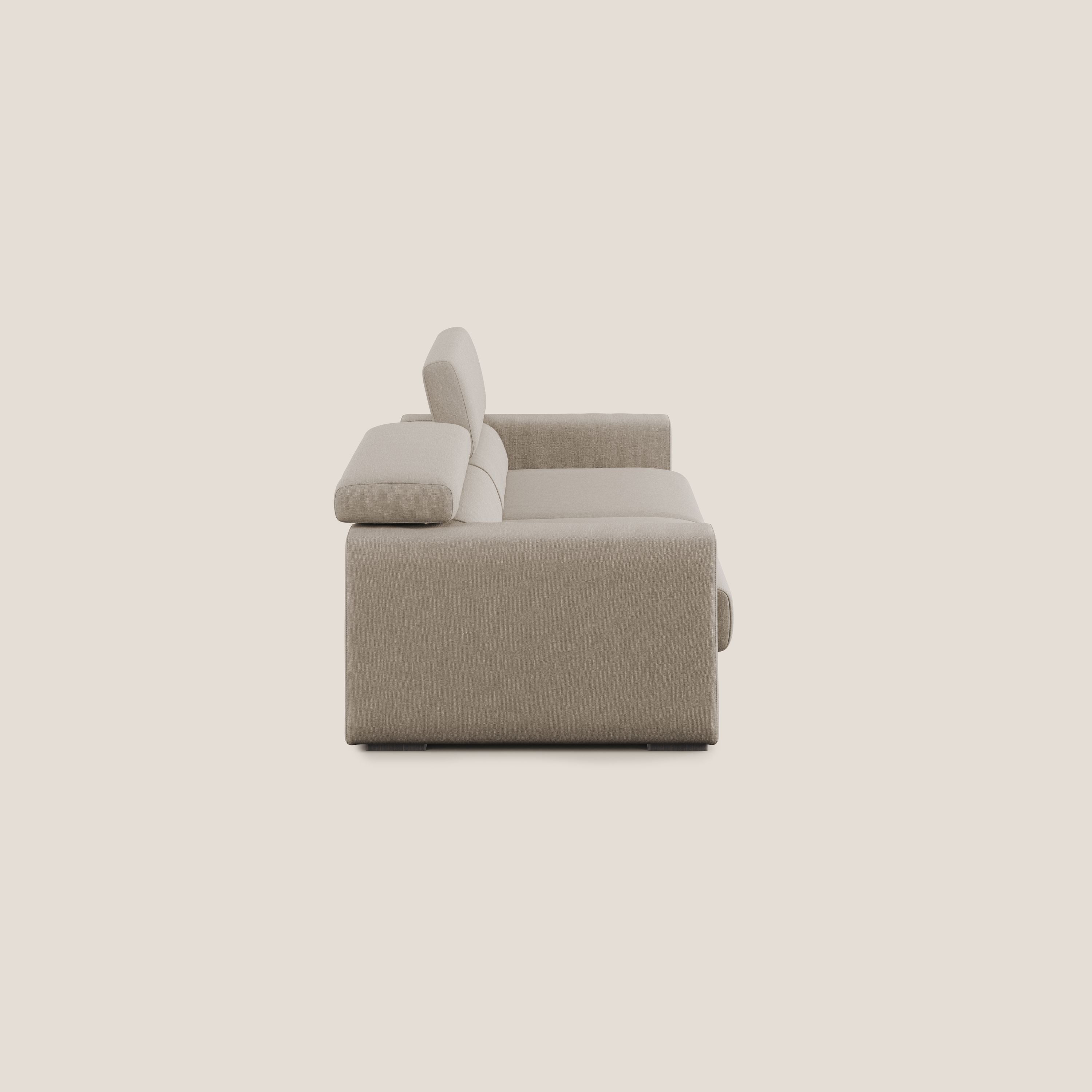 Dylan divano allungabile con pouf estraibile poggiapiedi in tessuto simil cotone impermeabile T13 beige - divani.store