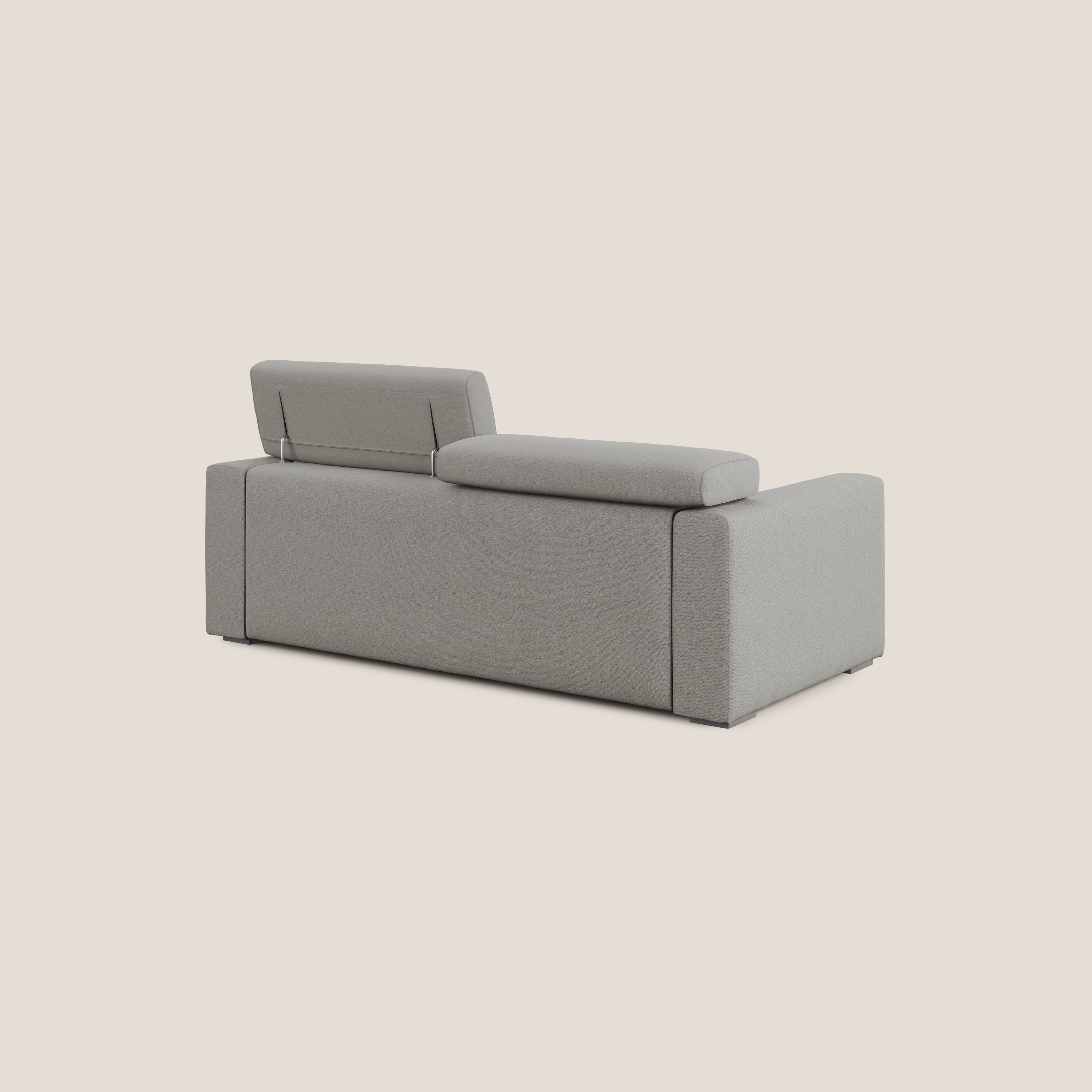 Dylan divano allungabile con pouf estraibile poggiapiedi in tessuto fiammato simil cotone impermeabile T19 beige - divani.store