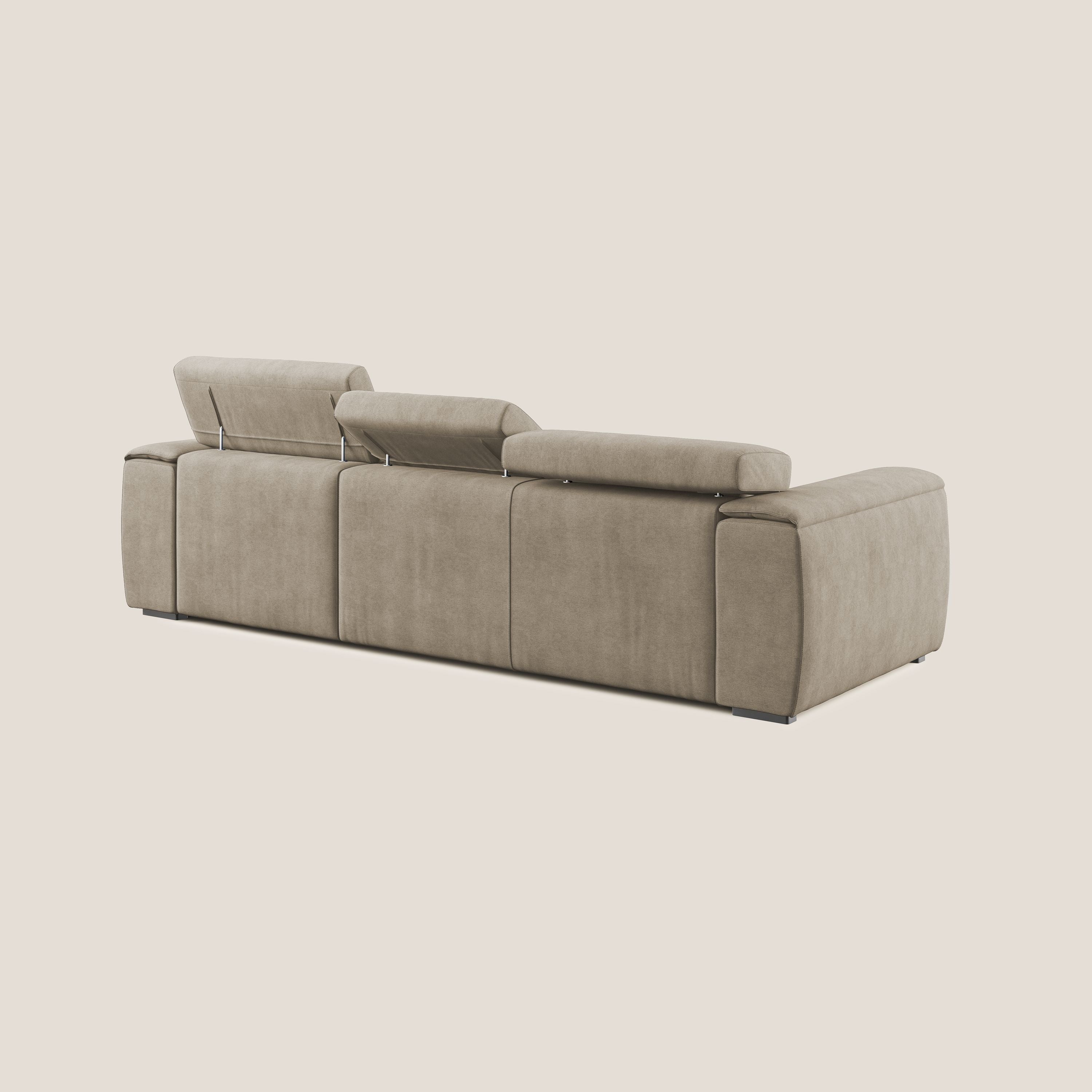 Zeno Divano angolare con pouf estraibile poggiapiedi in tessuto morbido impermeabile T02 beige - divani.store