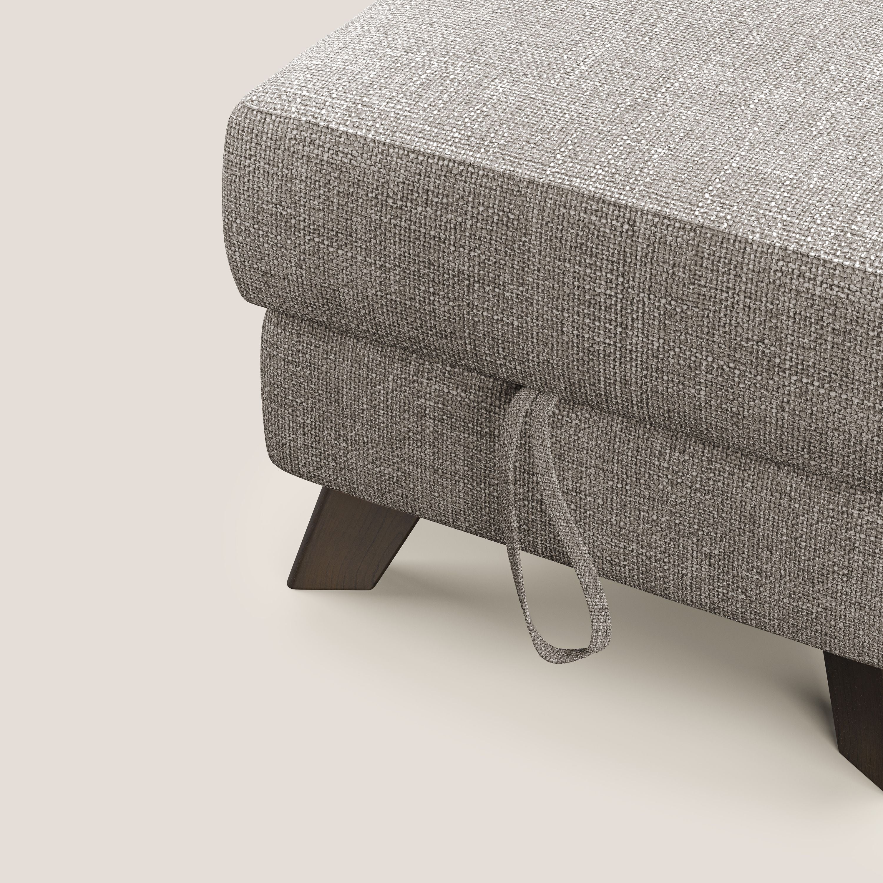 Moon Pouf contenitore e piedini alti in tessuto morbido ad intreccio soft-touch impermeabile T06 tortora - divani.store