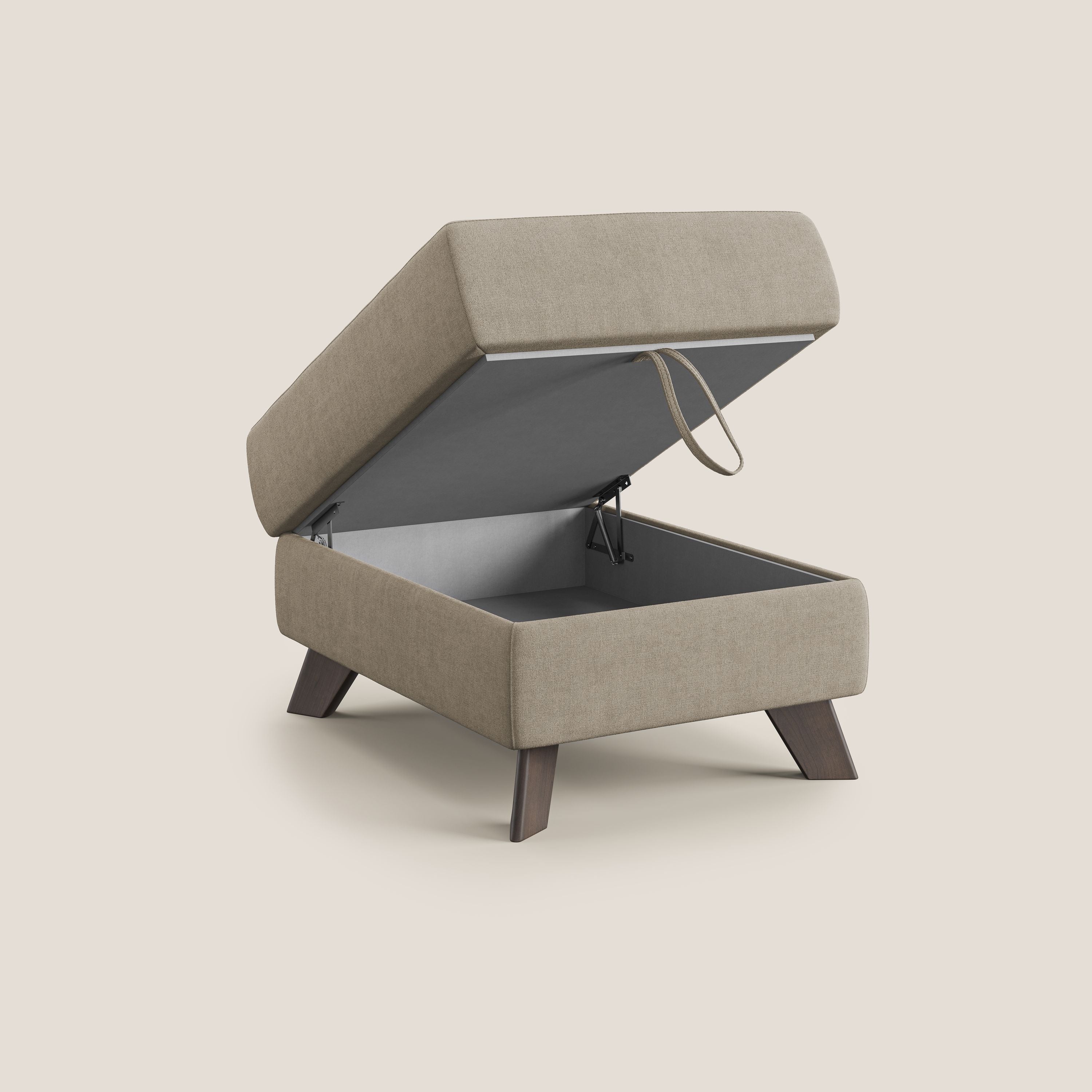 Moon Pouf contenitore e piedini alti in tessuto morbido impermeabile T02 beige - divani.store