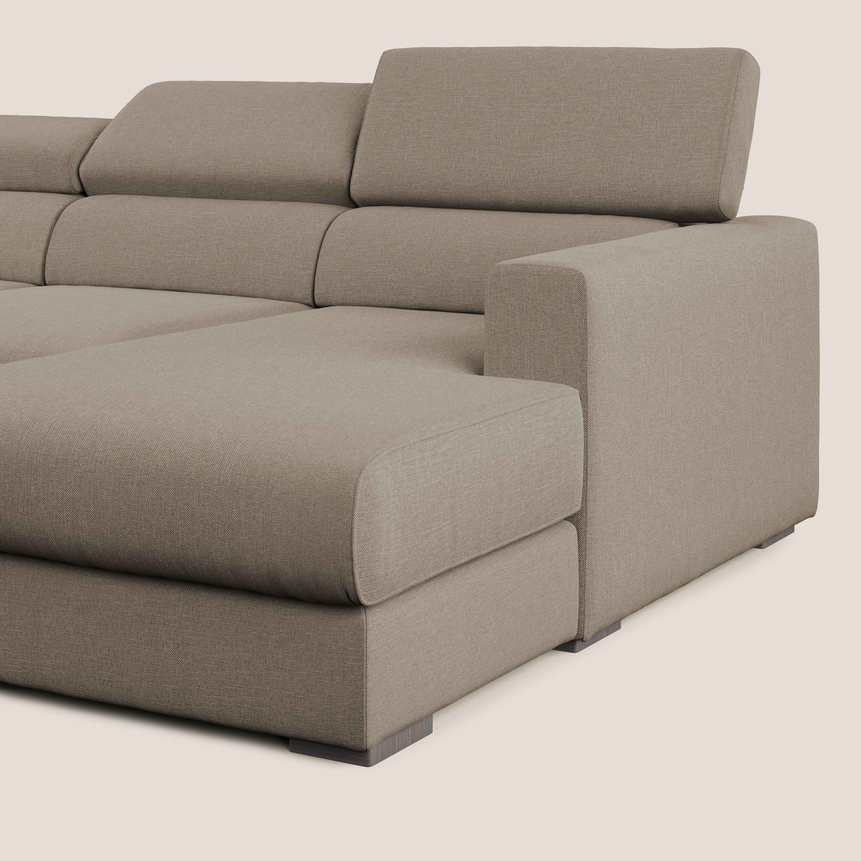 Dylan divano angolare con pouf estraibile poggiapiedi in tessuto simil cotone impermeabile T13 beige - divani.store