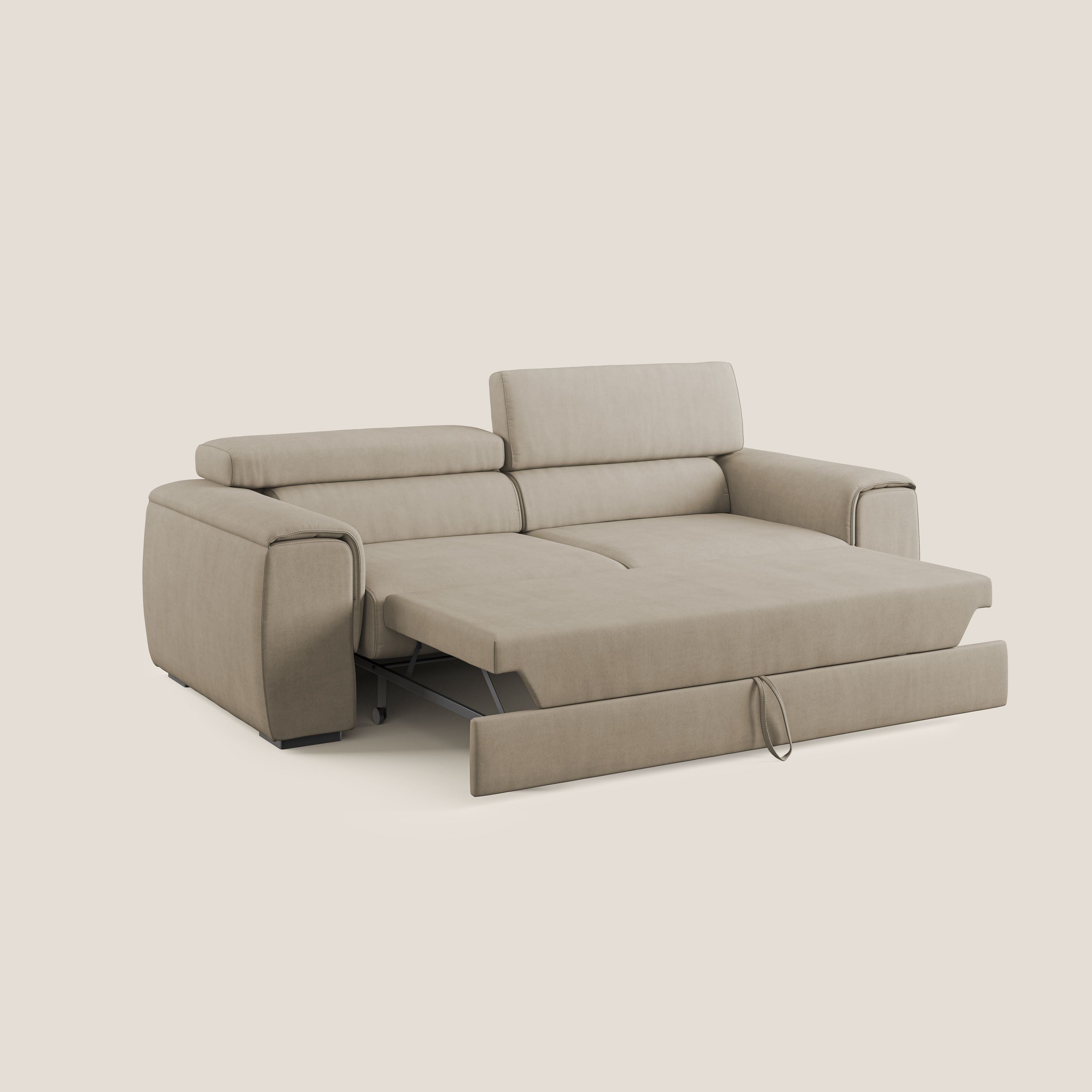 Zeno Divano con pouf estraibile poggiapiedi in tessuto morbido impermeabile T02 beige - divani.store