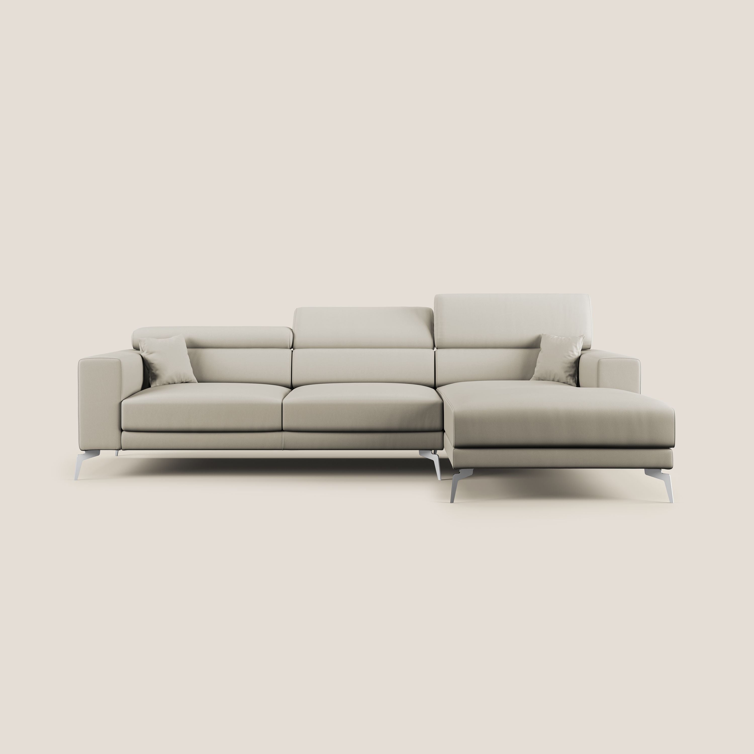 Blade Divano moderno angolare con poggiatesta reclinabili in Ecopelle T04 tortora - divani.store