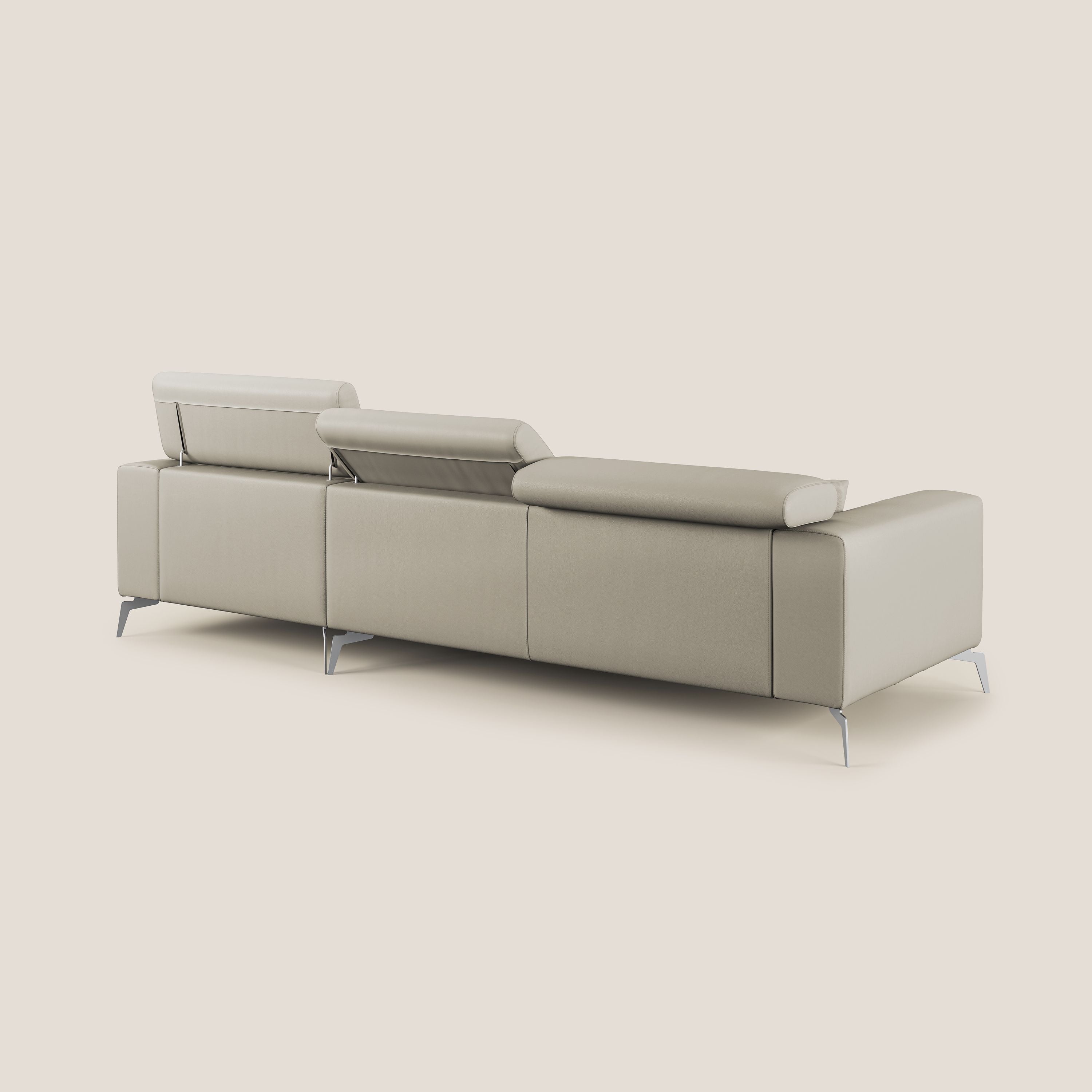 Blade Divano moderno angolare con poggiatesta reclinabili in Ecopelle T04 tortora - divani.store