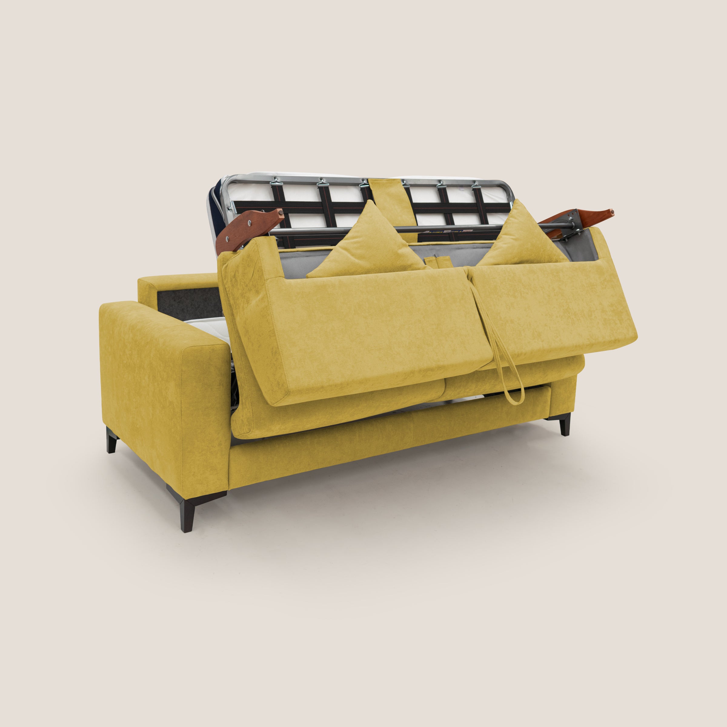 Kafka divano letto matrimoniale in morbido tessuto impermeabile T02 giallo - divani.store