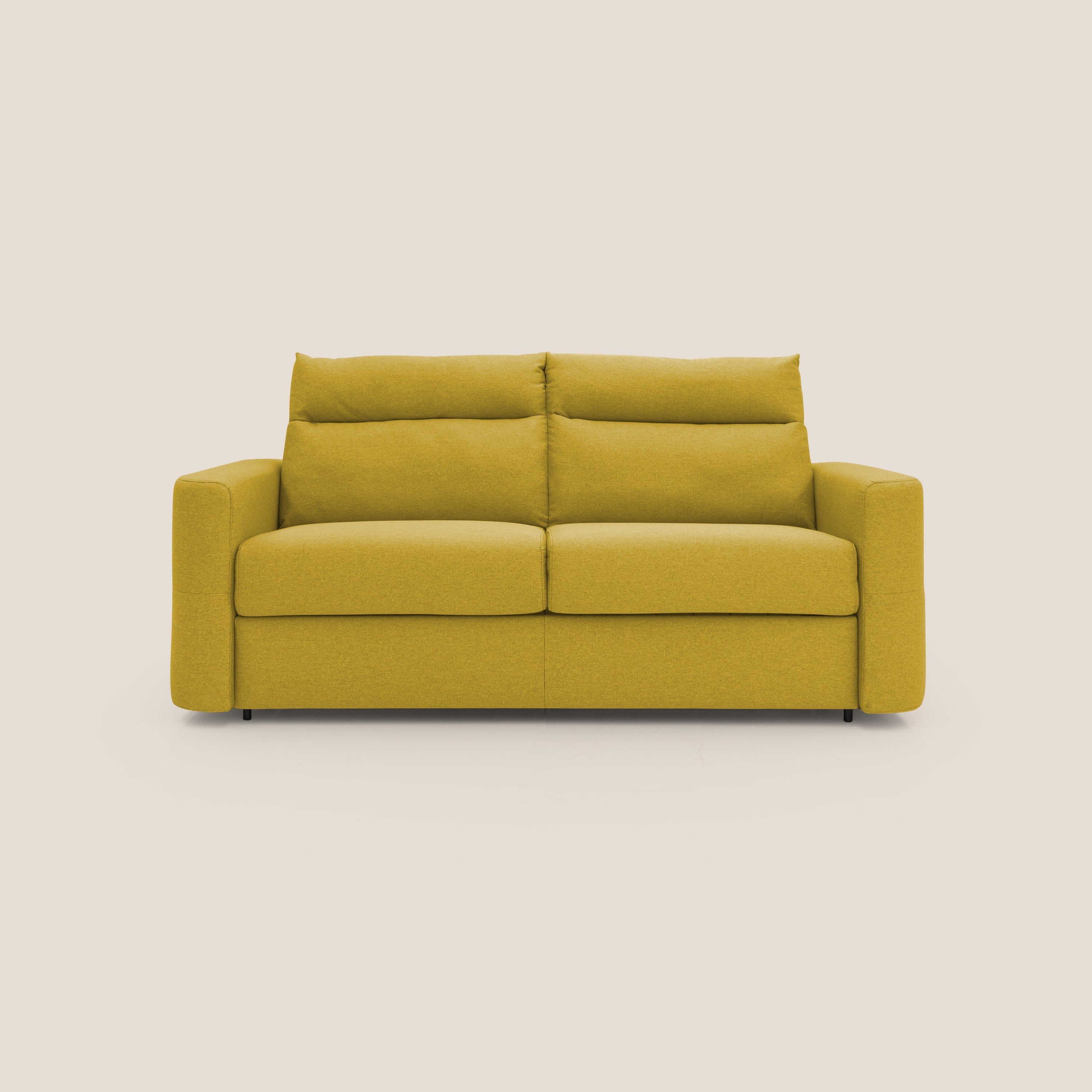 Cupido Divano letto materasso H18 cm e schienale alto in tessuto impermeabile simil cotone T13 giallo - divani.store