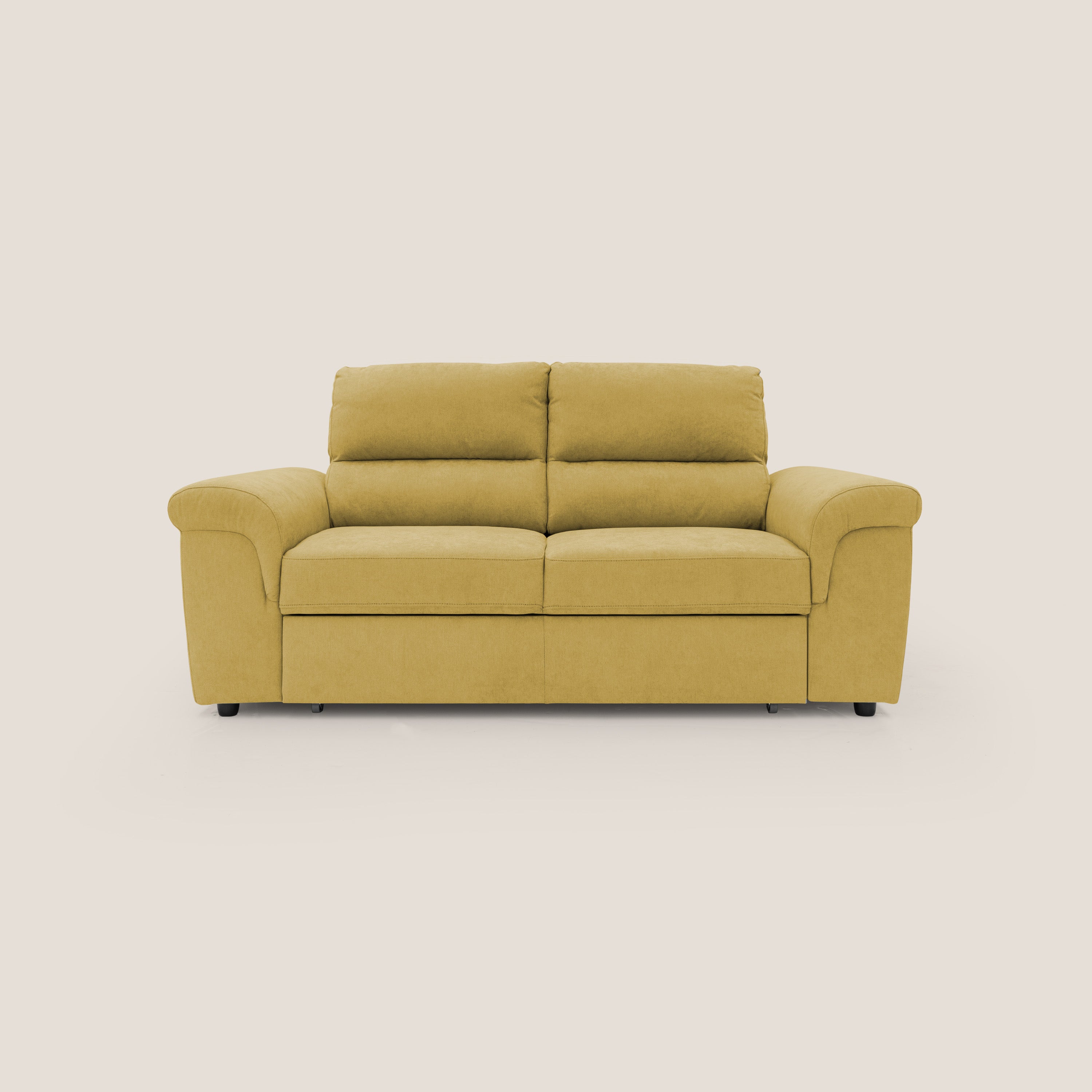 Minerva divano con pouf estraibile poggiapiedi in tessuto morbido impermeabile T02 giallo - divani.store