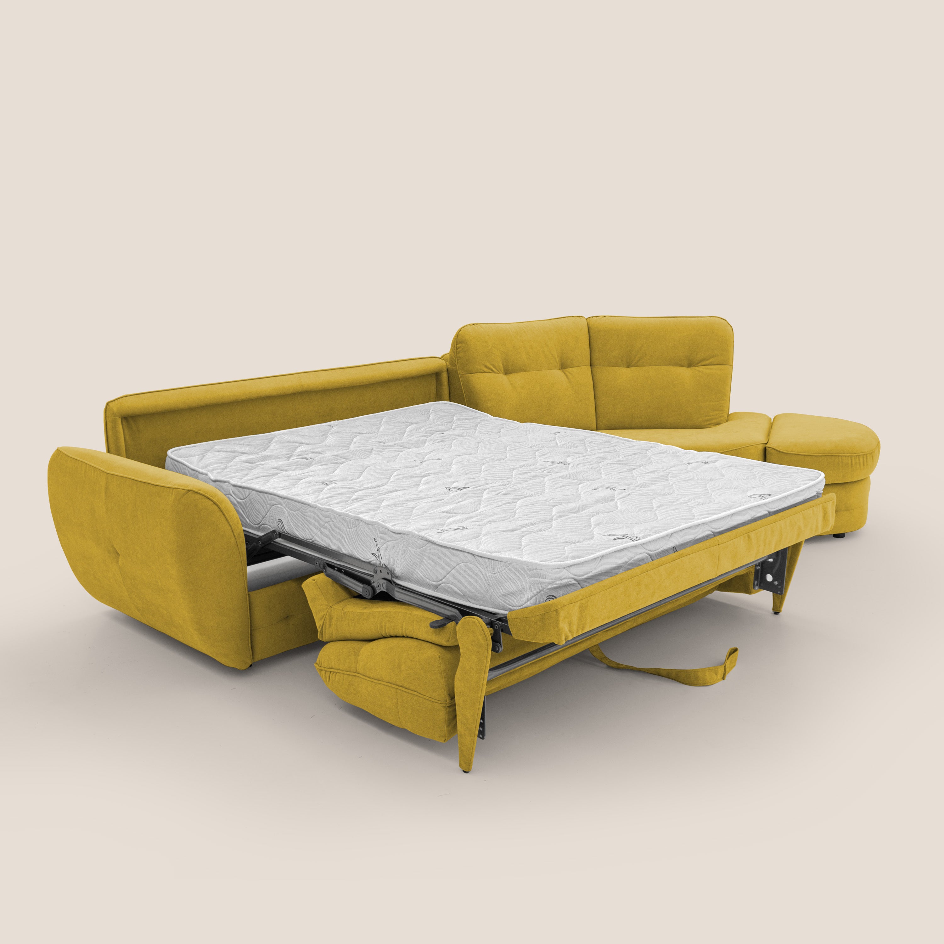 Zeus divano letto angolare con materasso H18 cm pouf mobile in tessuto impermeabile T02 - divani.store