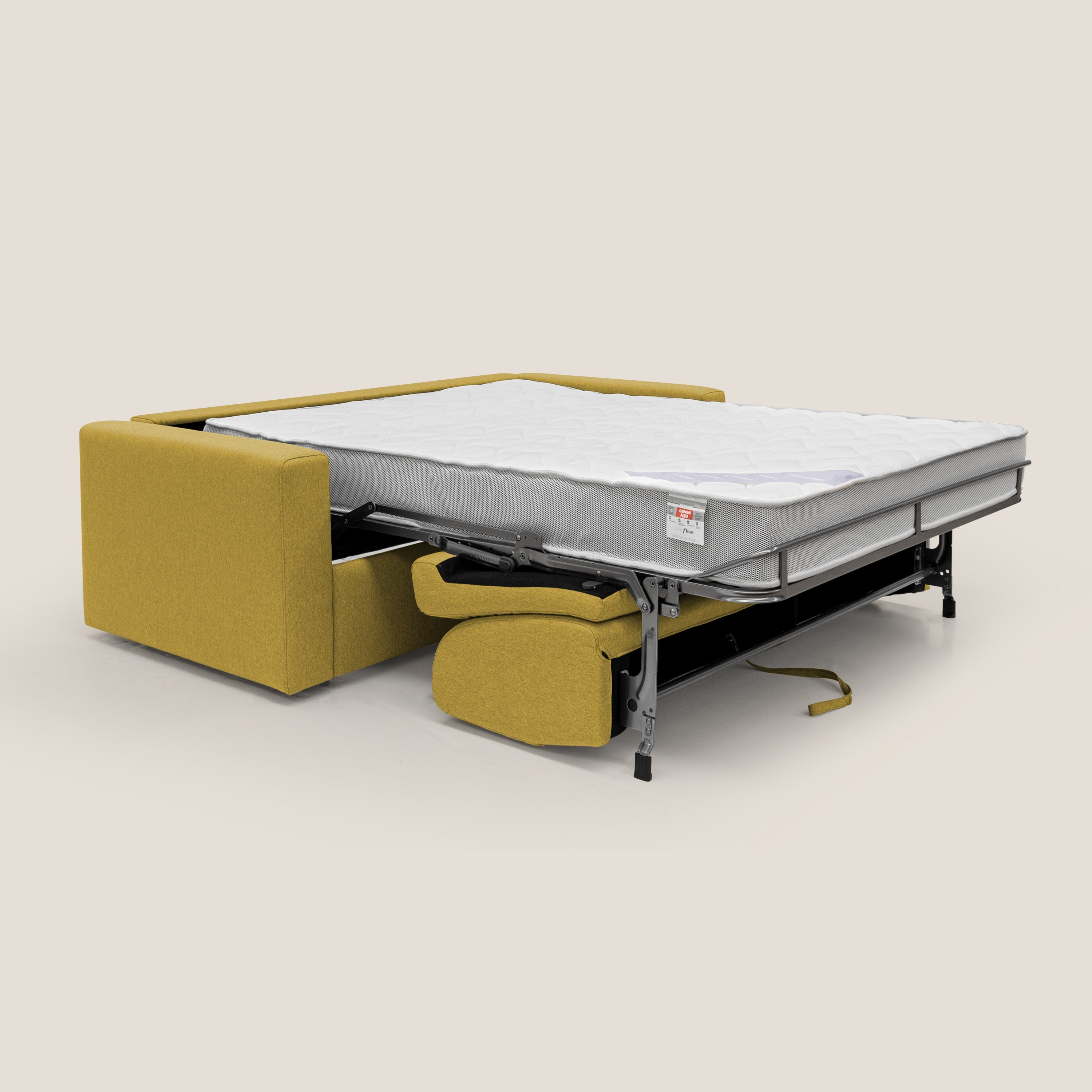 Kansas Divano letto matrimoniale alto 20 cm in tessuto impermeabile misto cotone T13 giallo - divani.store