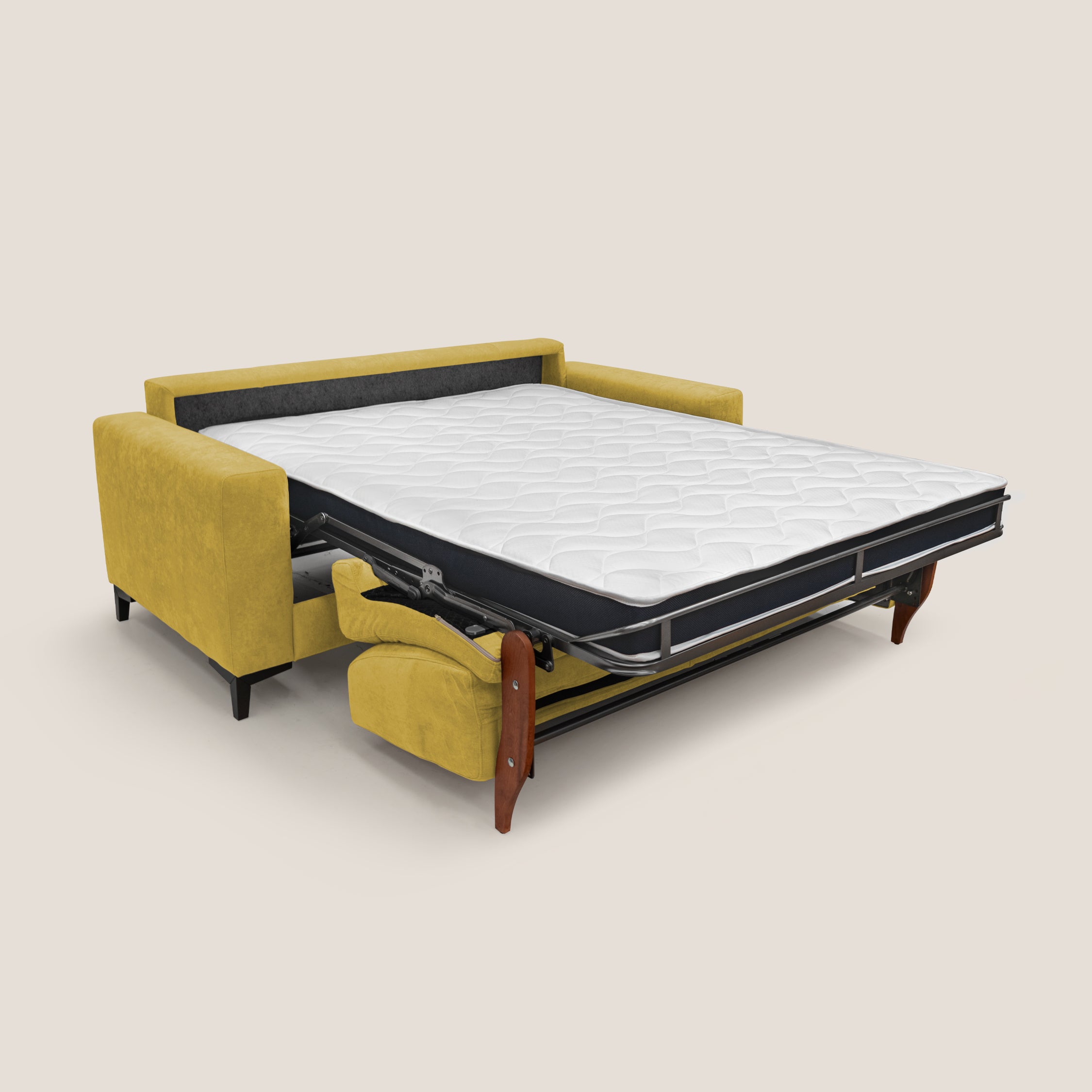 Kafka divano letto matrimoniale in morbido tessuto impermeabile T02 giallo - divani.store