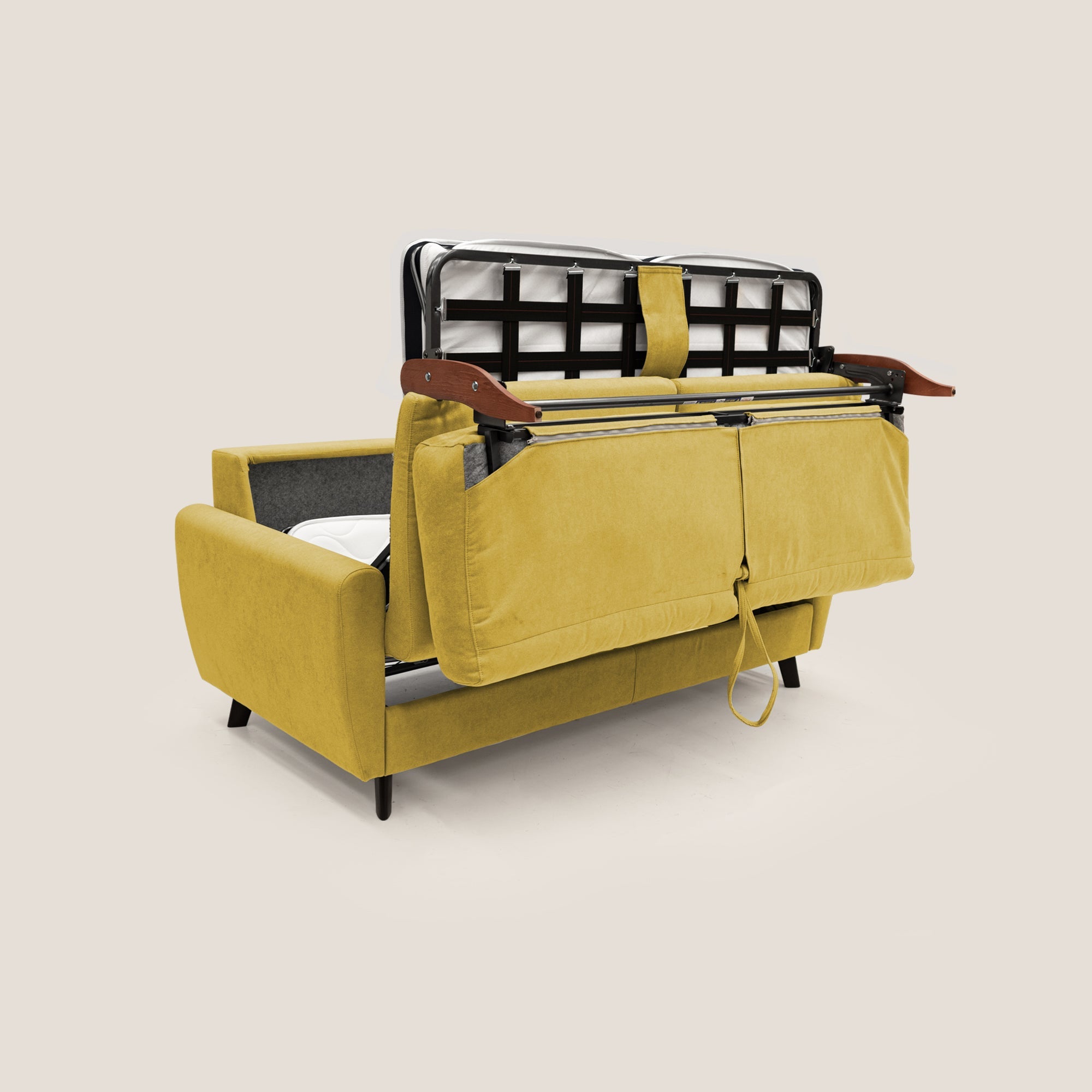 Callisto Divano letto matrimoniale in tessuto morbido impermeabile T02 giallo - divani.store