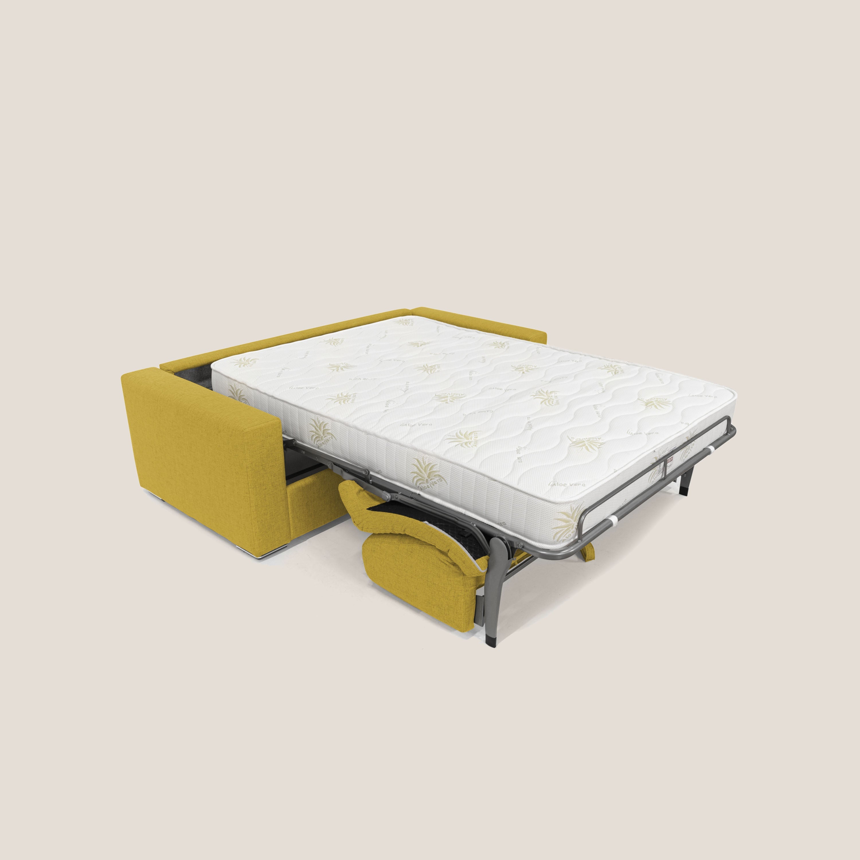 Nixon Divano letto matrimoniale con materasso 20 cm in tessuto impermeabile T03 giallo - divani.store