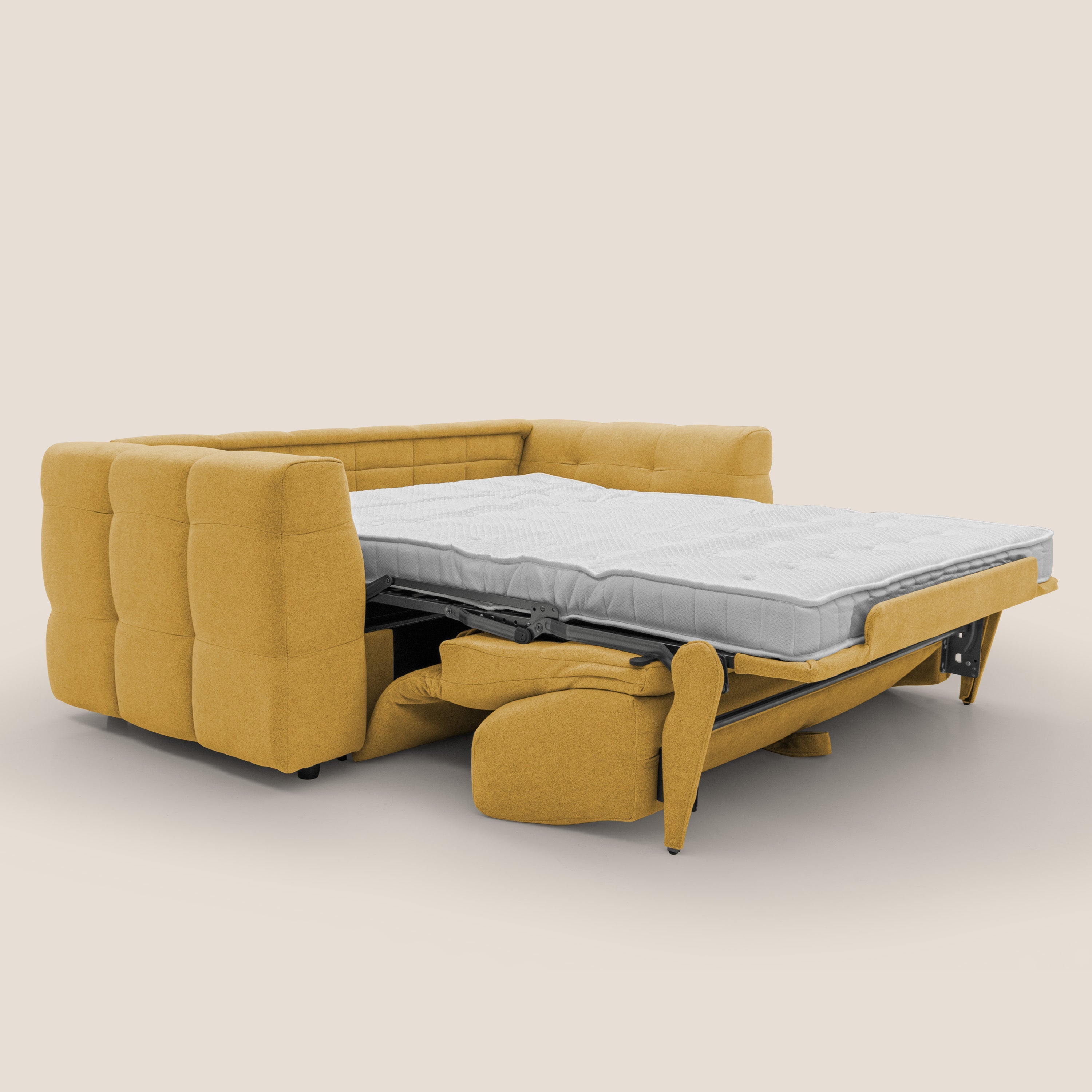 Tender Divano letto matrimoniale dal design innovativo in tessuto bouclet impermeabile T07 giallo - divani.store