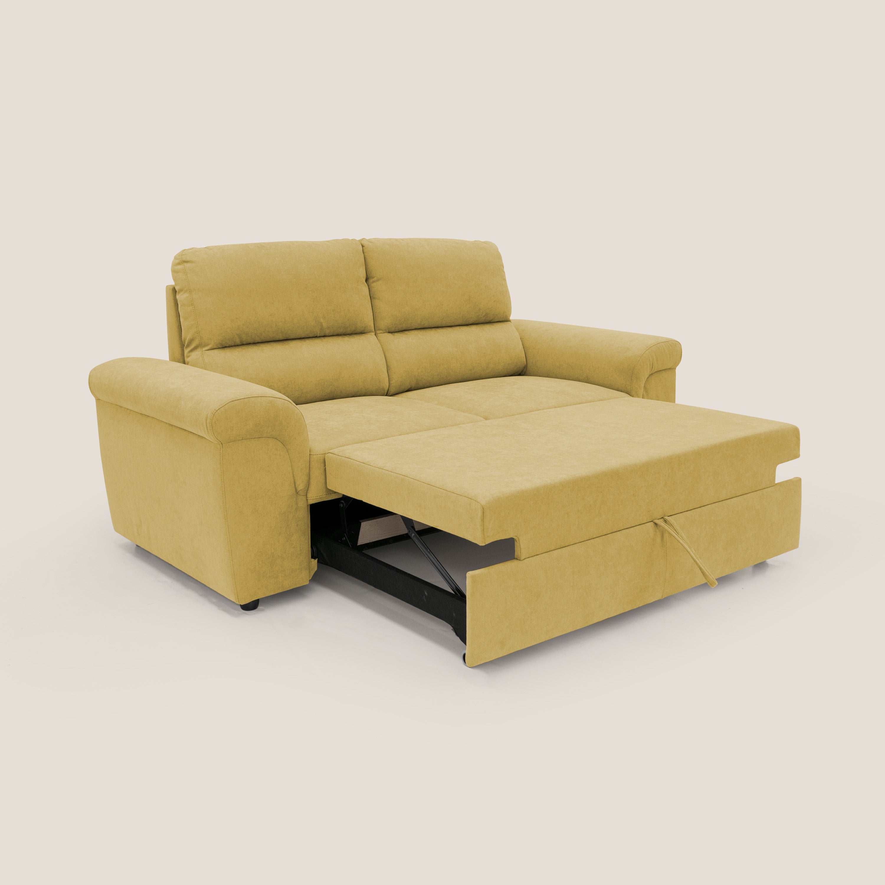 Minerva divano con pouf estraibile poggiapiedi in tessuto morbido impermeabile T02 giallo - divani.store