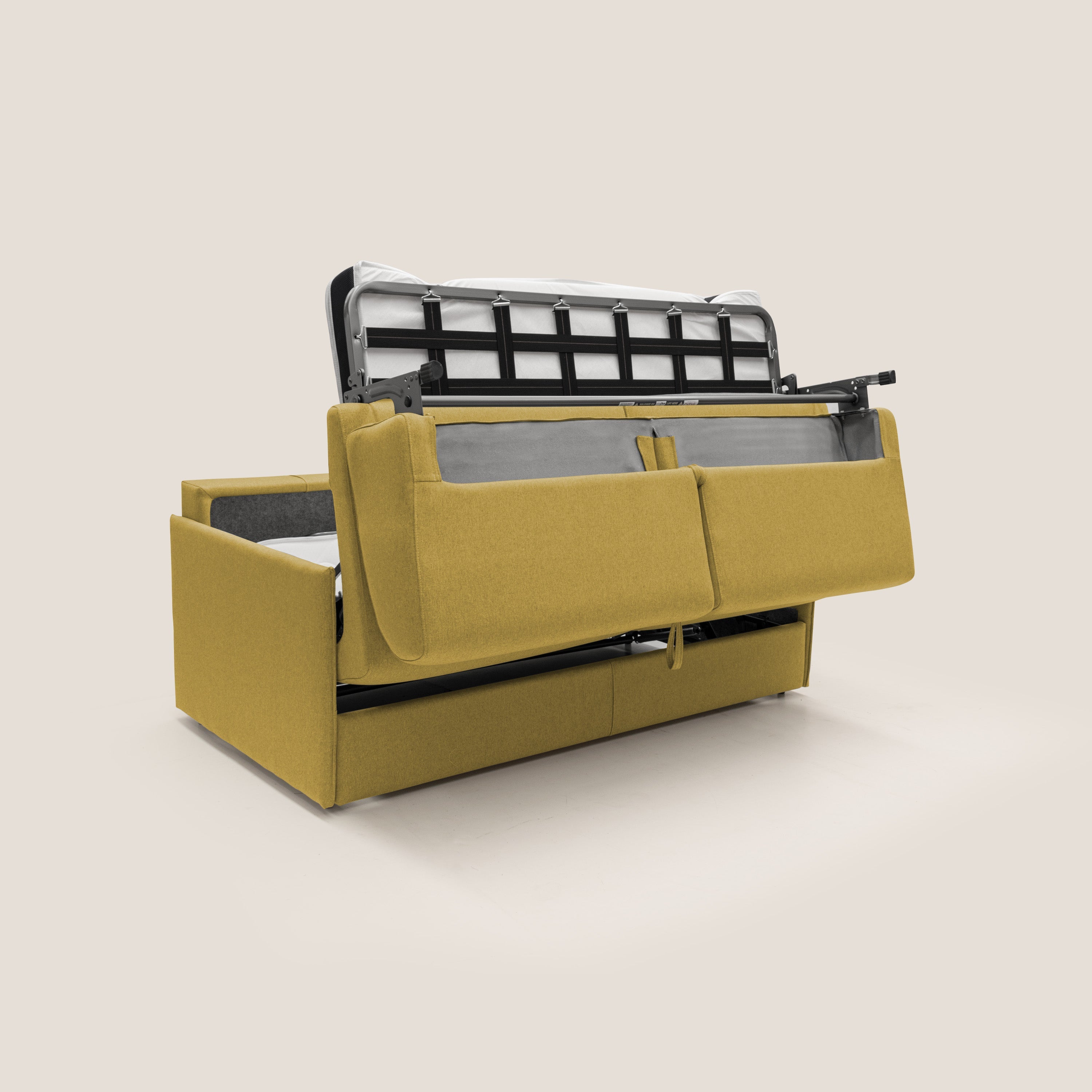 Evans Divano letto matrimoniale in tessuto impermeabile T13 giallo - divani.store