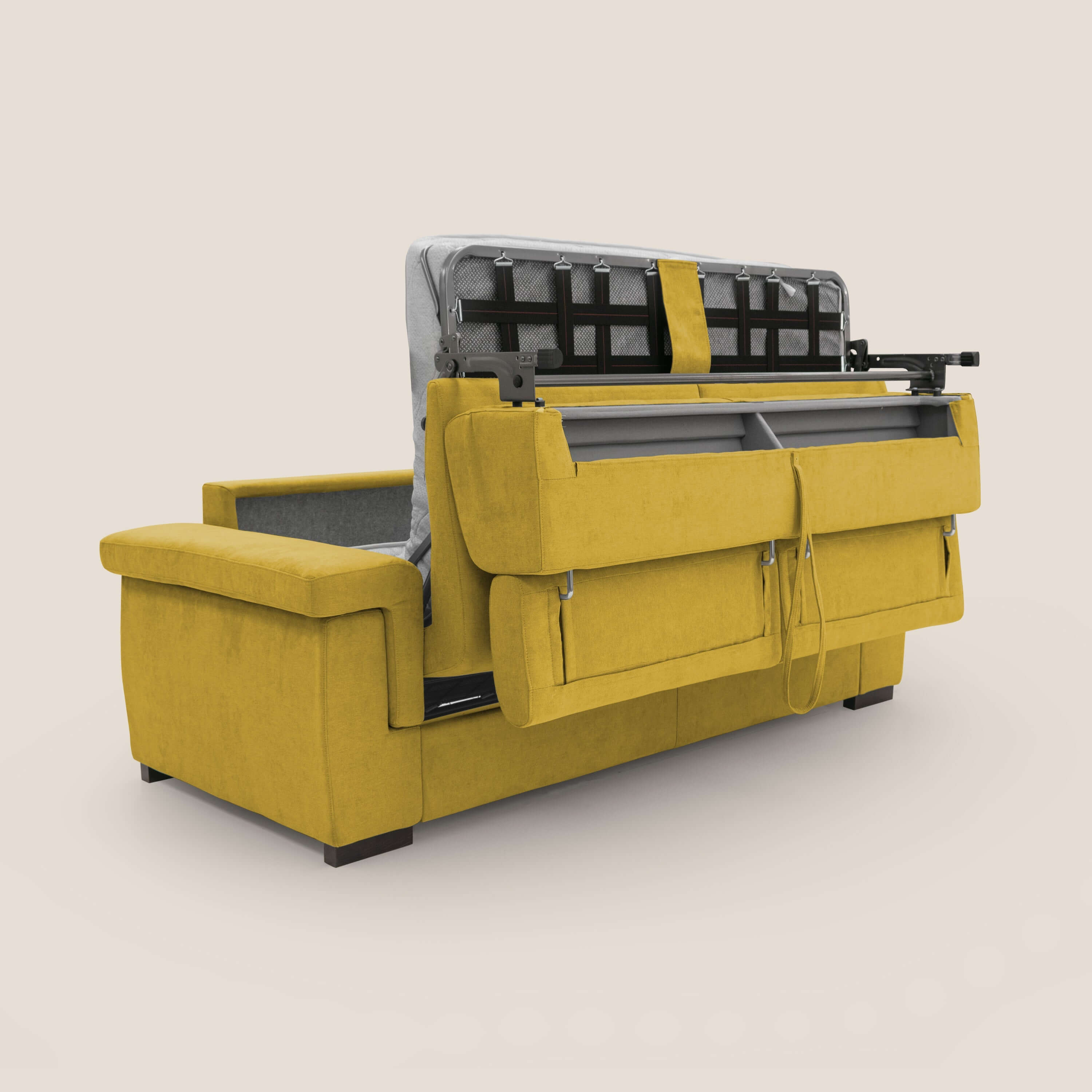 Bjorn divano letto sfoderabile con materasso H18 cm e poggiatesta reclinabili in tessuto impermeabile T02 giallo - divani.store