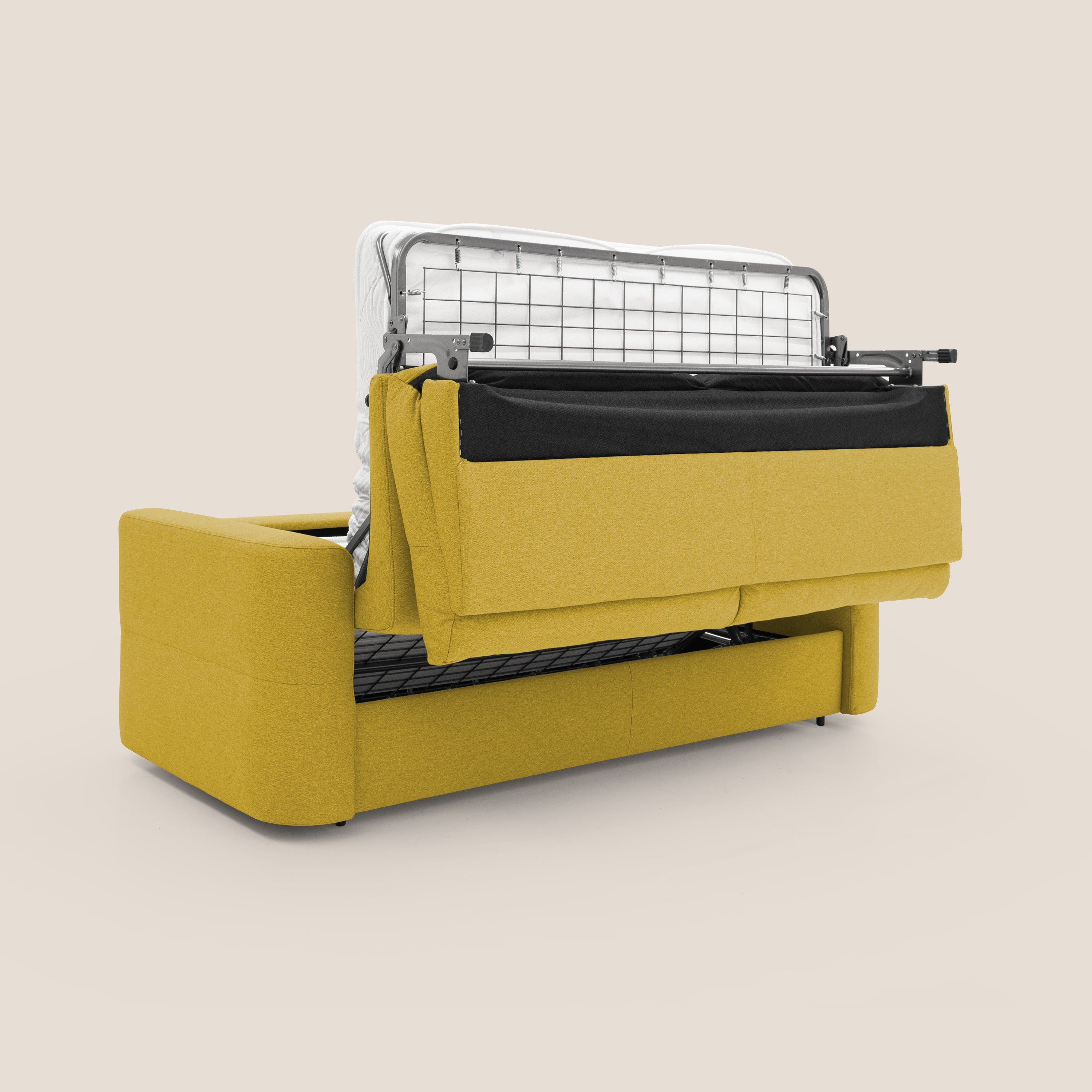 Cupido Divano letto materasso H18 cm e schienale alto in tessuto impermeabile simil cotone T13 giallo - divani.store