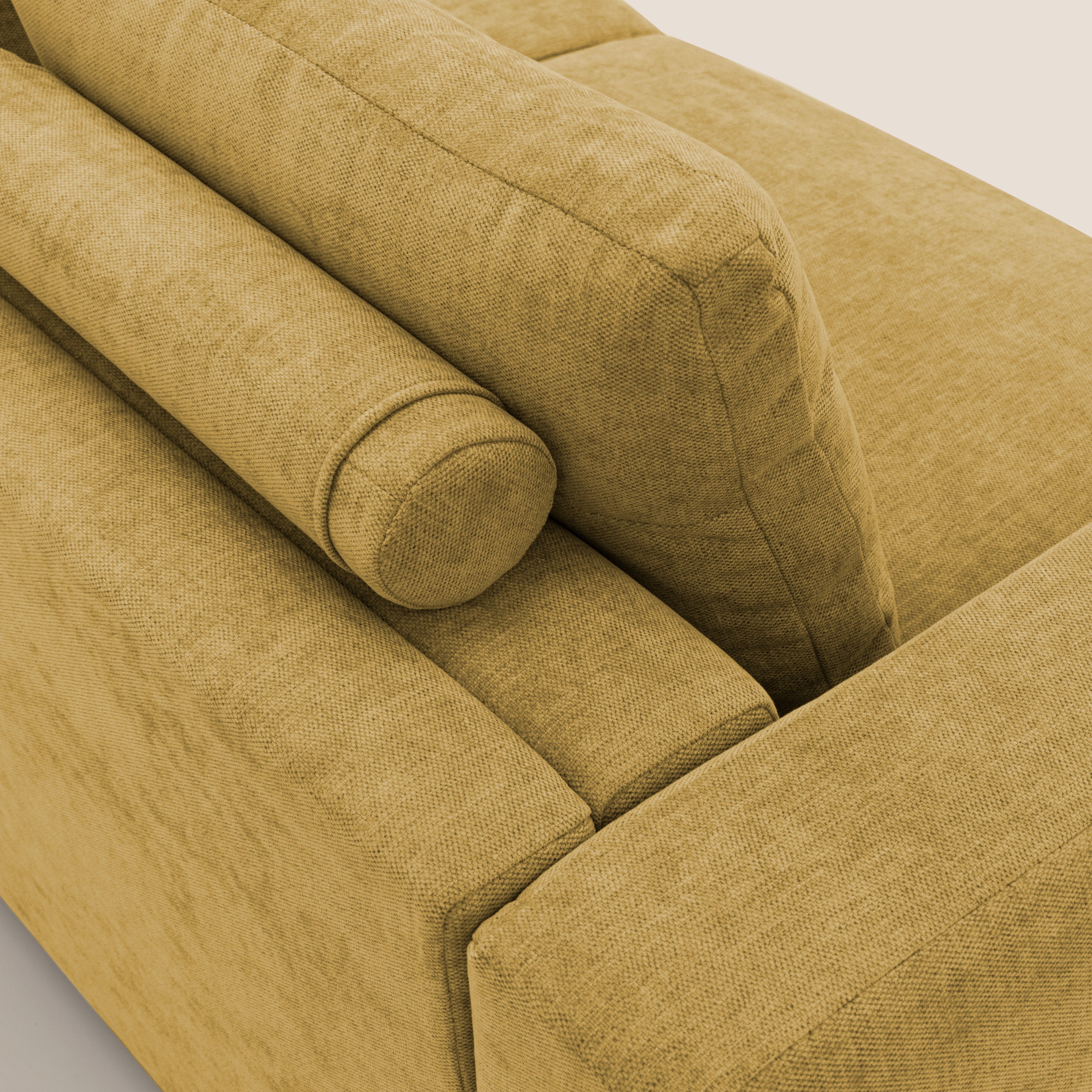 Freia Divano letto minimal materasso h15 cm con morbidi schienali in tessuto impermeabile T14 giallo - divani.store