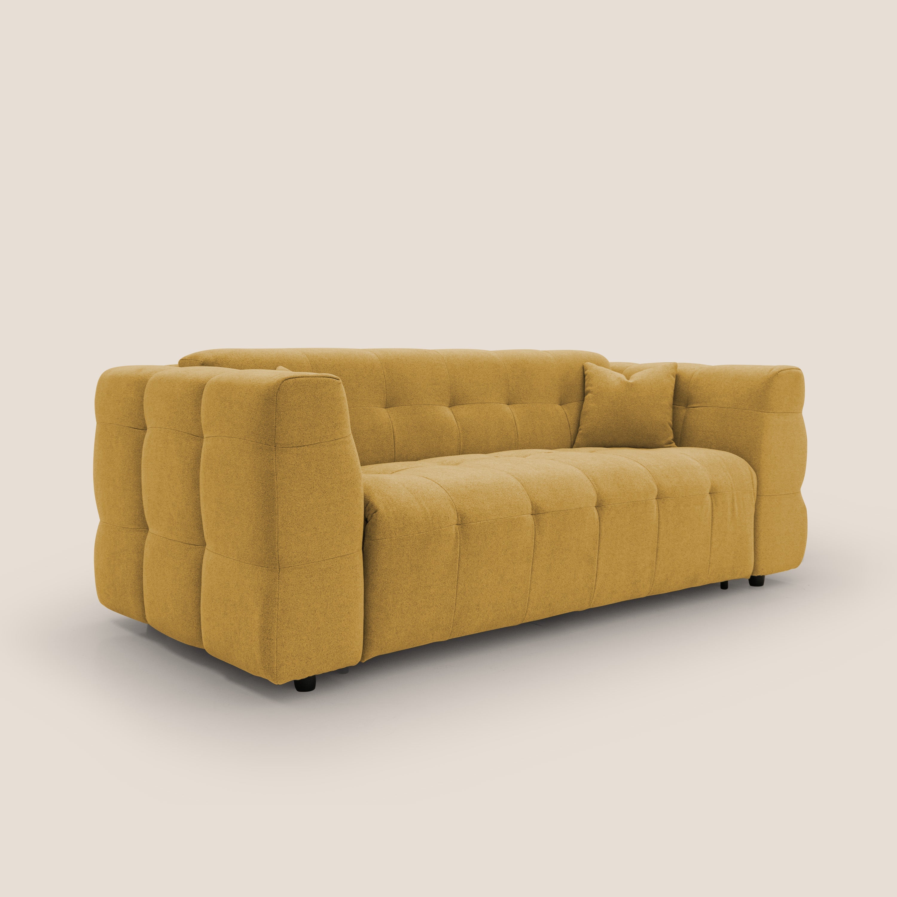 Tender Divano letto matrimoniale dal design innovativo in tessuto bouclet impermeabile T07 giallo - divani.store
