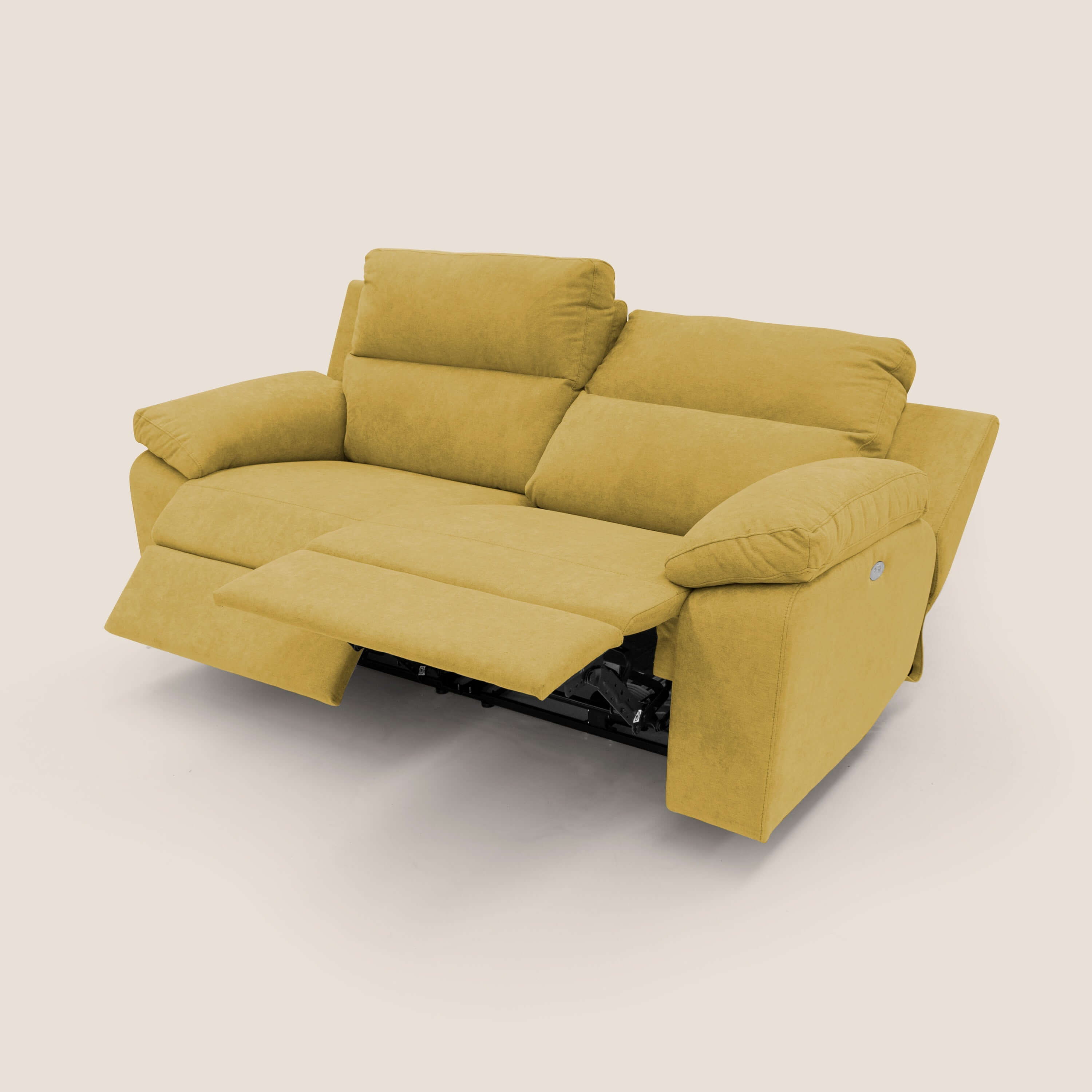 Romeo Divano relax con recliner elettrico in morbido tessuto impermeabile T02 giallo - divani.store