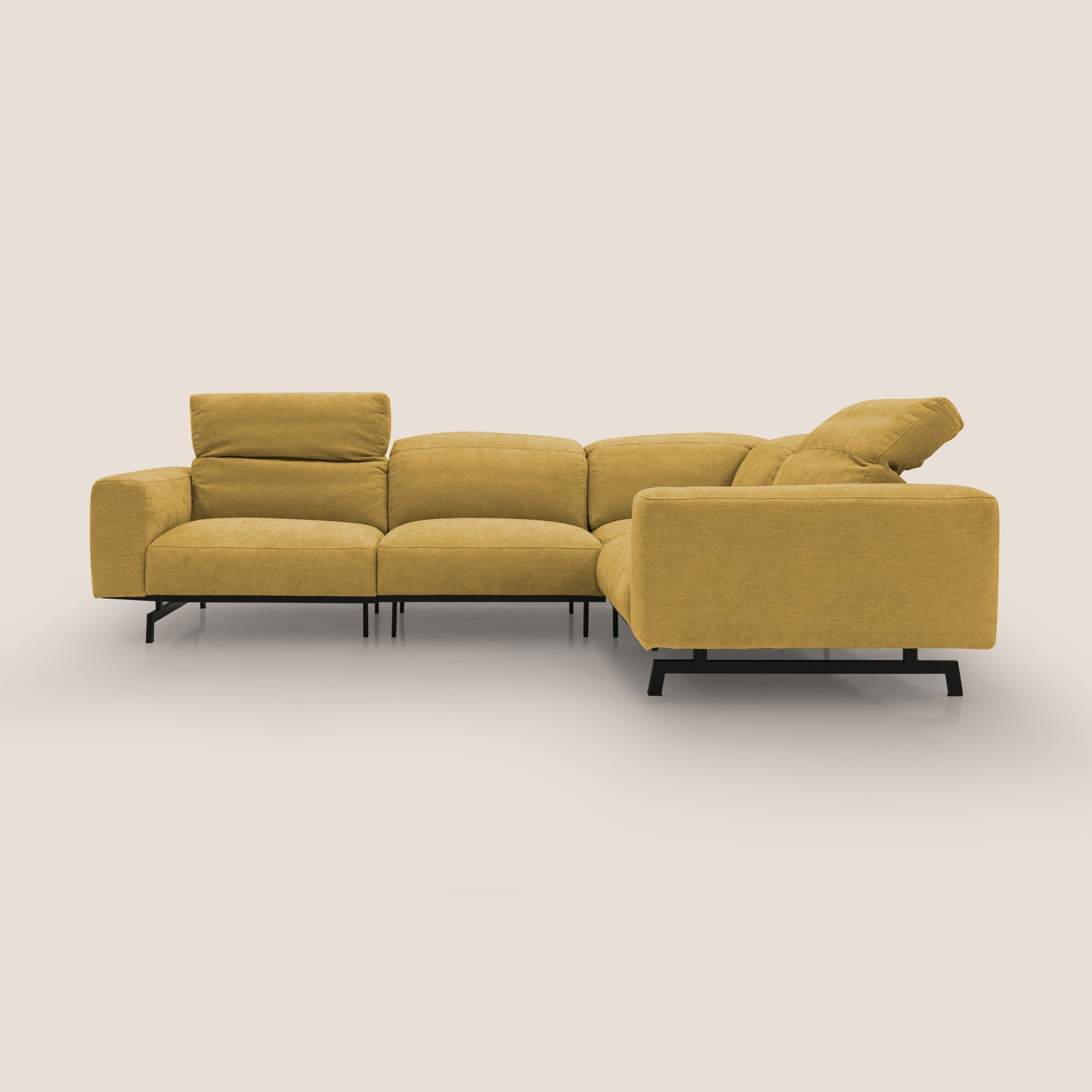 Sakura divano in piuma d'oca angolare REVERSIBILE in morbido tessuto fiammato impermeabile T14 giallo - divani.store