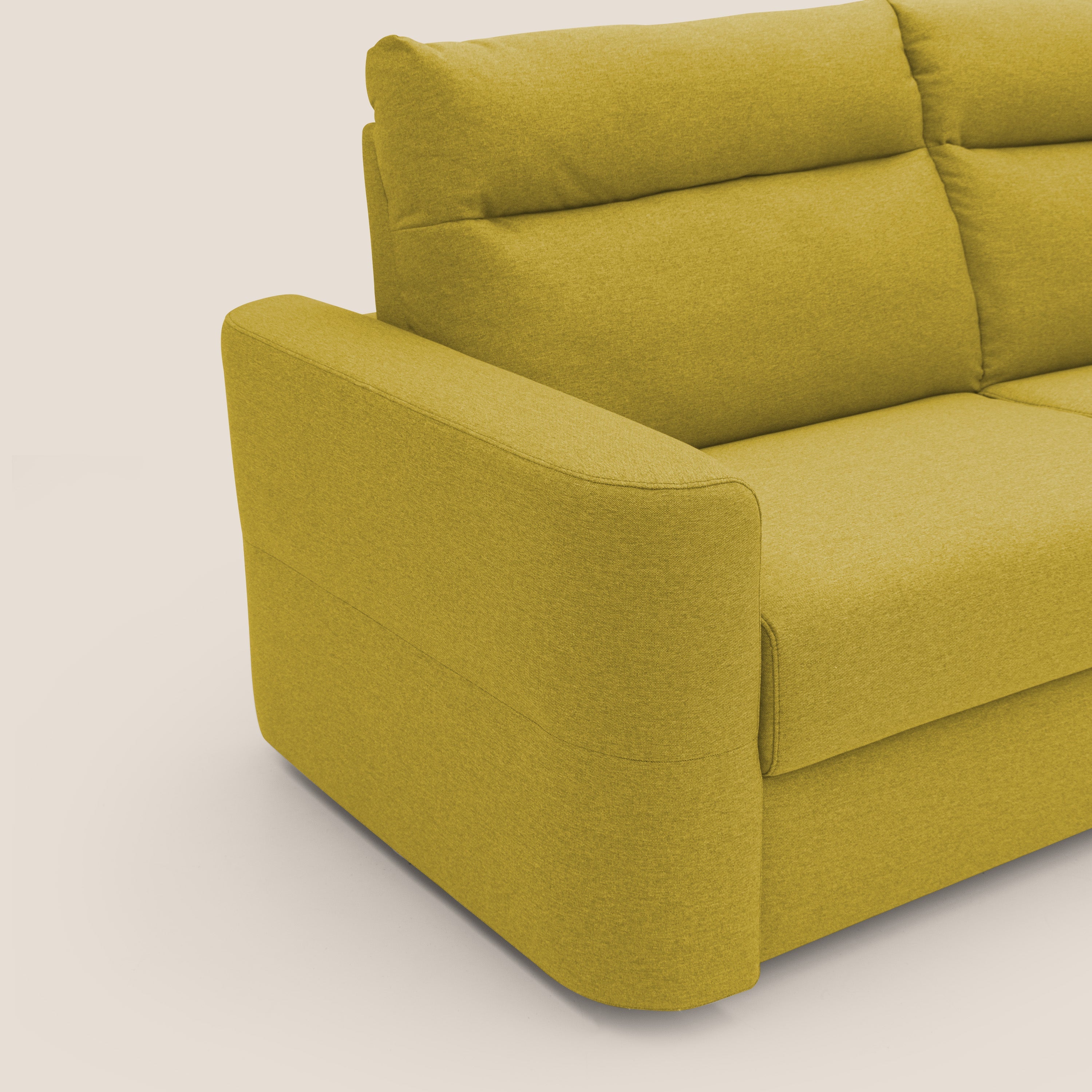 Cupido Divano letto materasso H18 cm e schienale alto in tessuto impermeabile simil cotone T13 giallo - divani.store