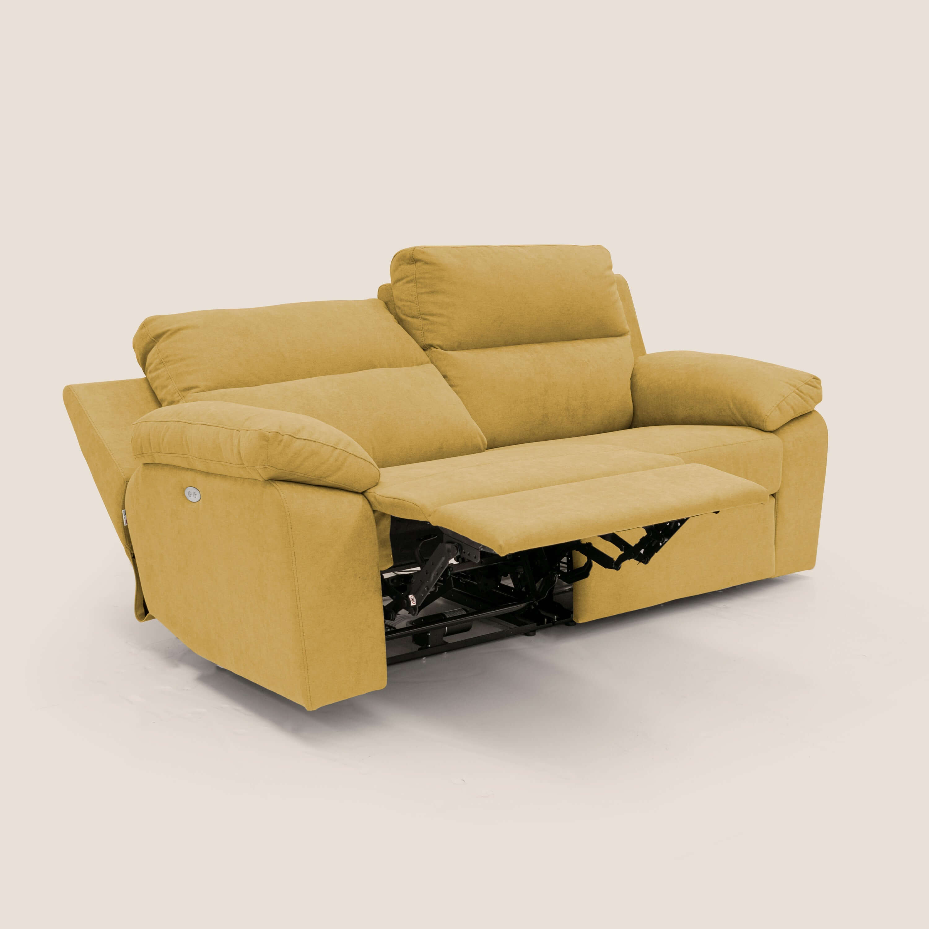 Romeo Divano relax con recliner elettrico in morbido tessuto impermeabile T02 giallo - divani.store