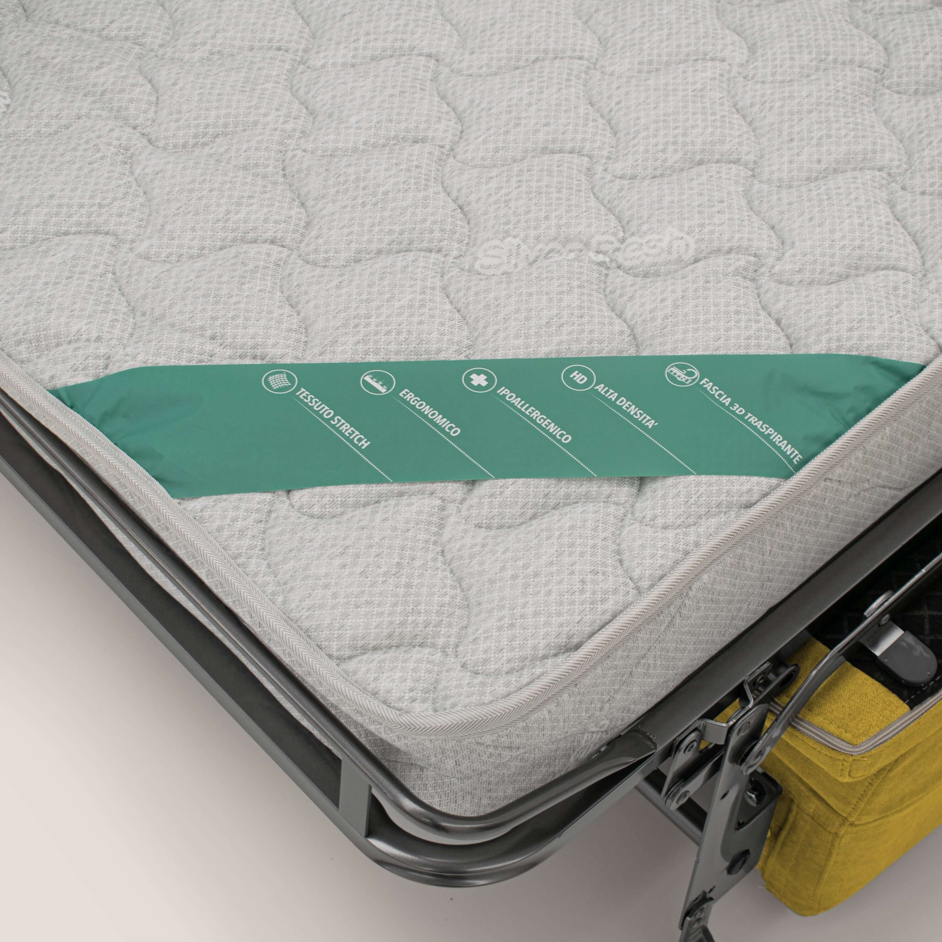 Bjorn divano letto sfoderabile con materasso H18 cm e poggiatesta reclinabili in tessuto impermeabile T02 giallo - divani.store