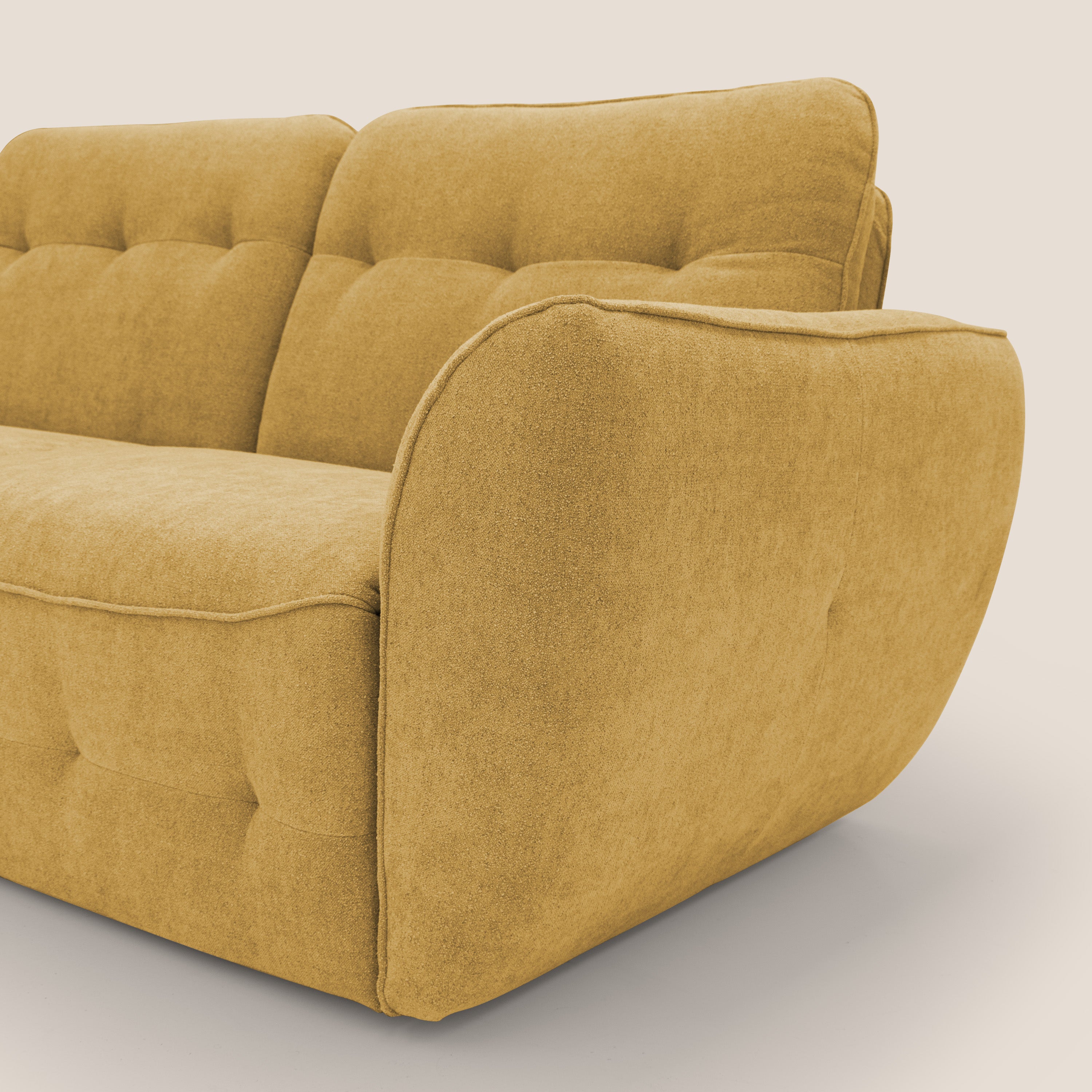 Cerbero divano 2 e 3 posti in morbido bouclé impermeabile T07 giallo - divani.store