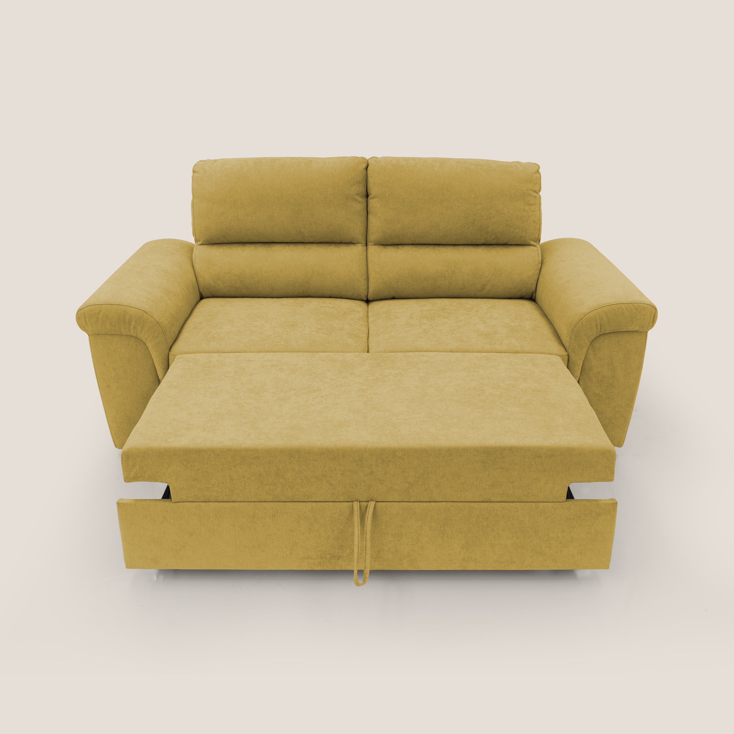 Minerva divano con pouf estraibile poggiapiedi in tessuto morbido impermeabile T02 giallo - divani.store