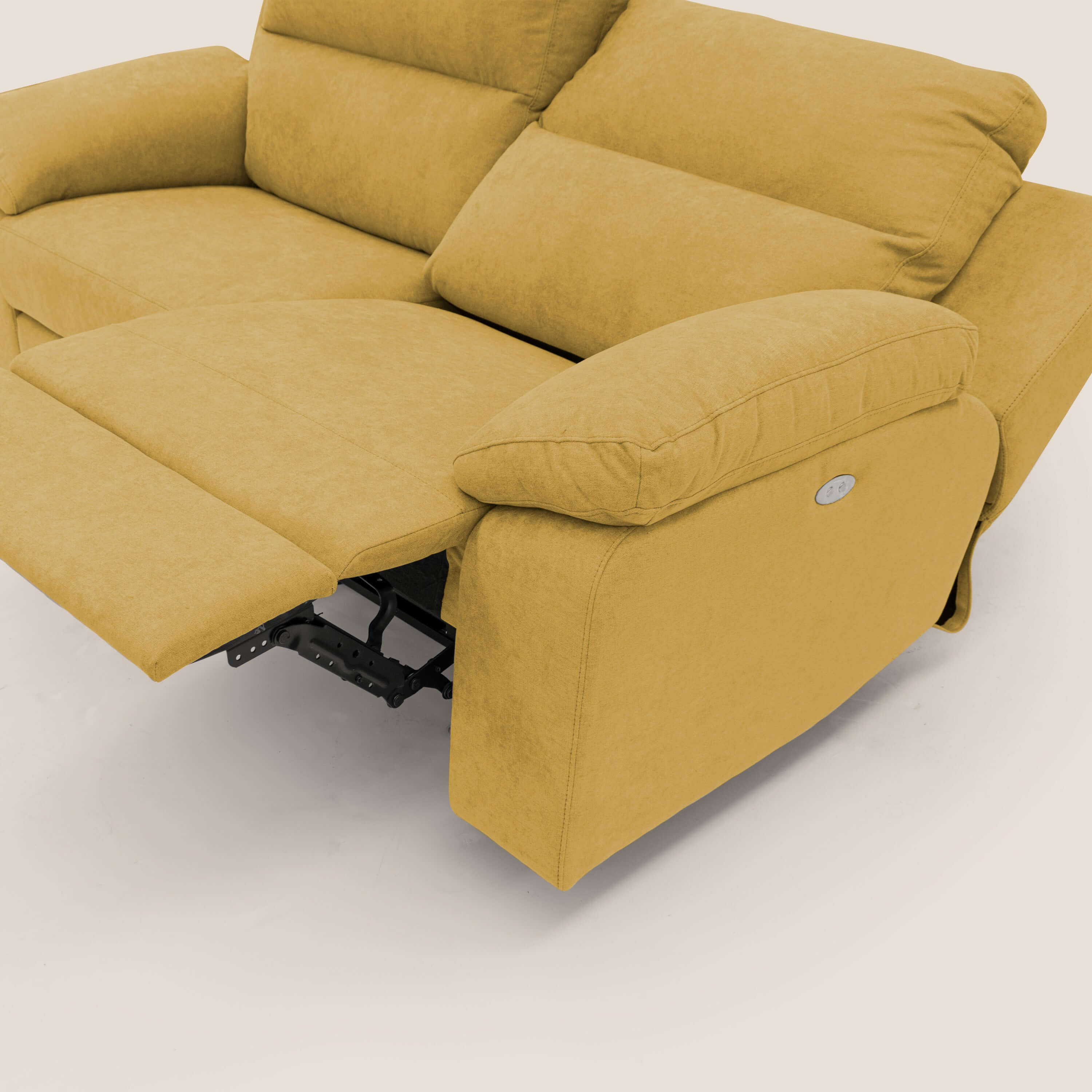 Romeo Divano relax con recliner elettrico in morbido tessuto impermeabile T02 giallo - divani.store