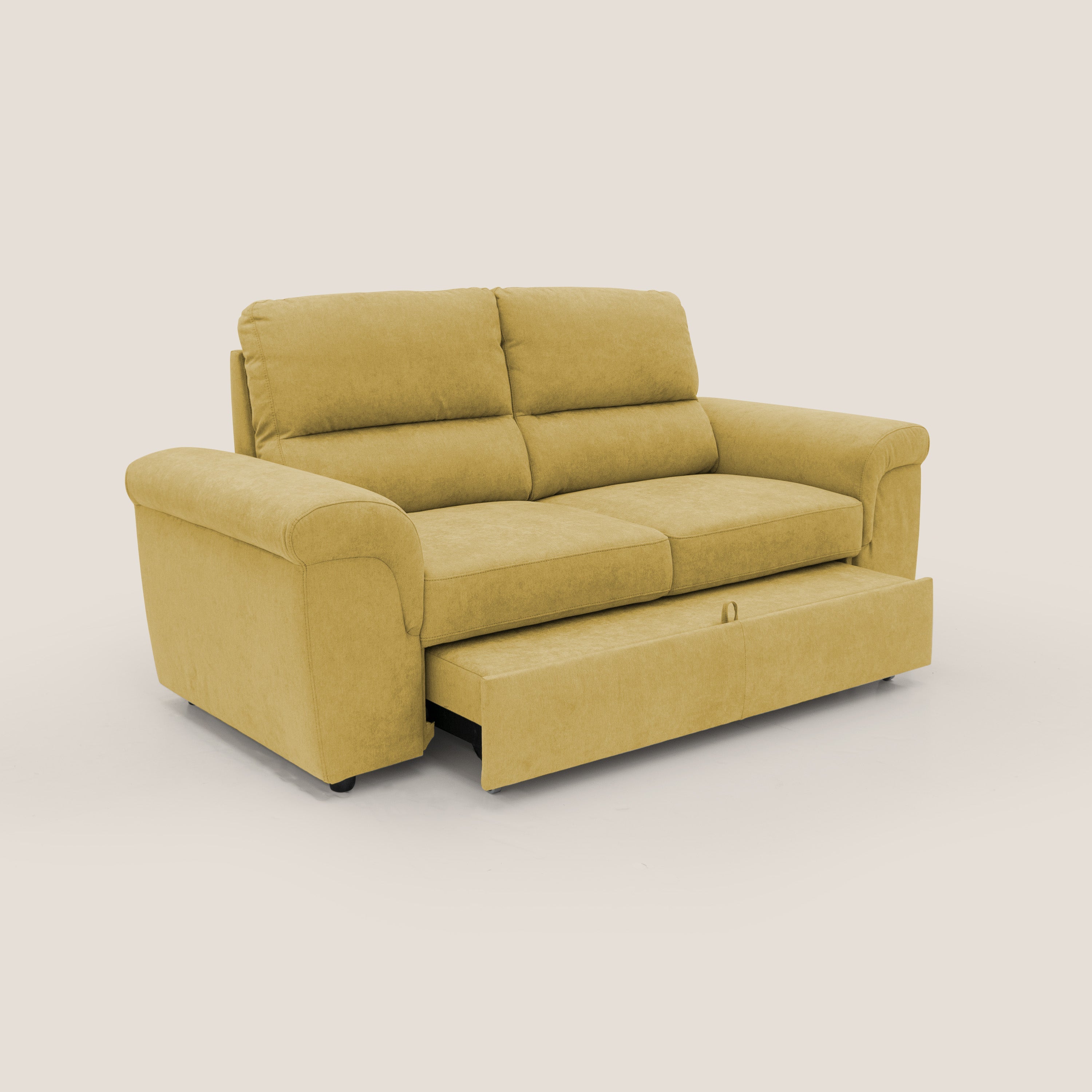 Minerva divano con pouf estraibile poggiapiedi in tessuto morbido impermeabile T02 giallo - divani.store