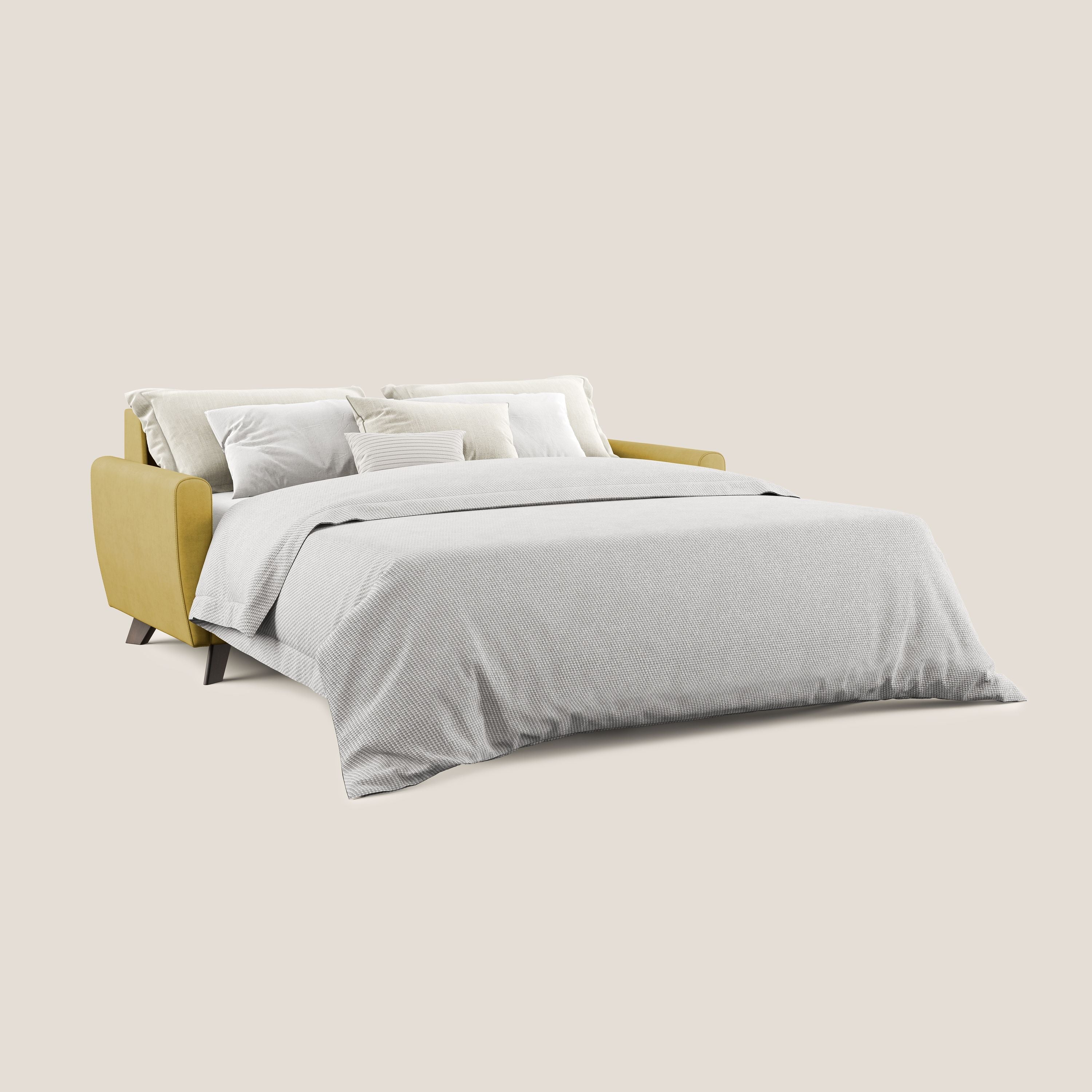 Callisto Divano letto matrimoniale in tessuto morbido impermeabile T02 giallo - divani.store