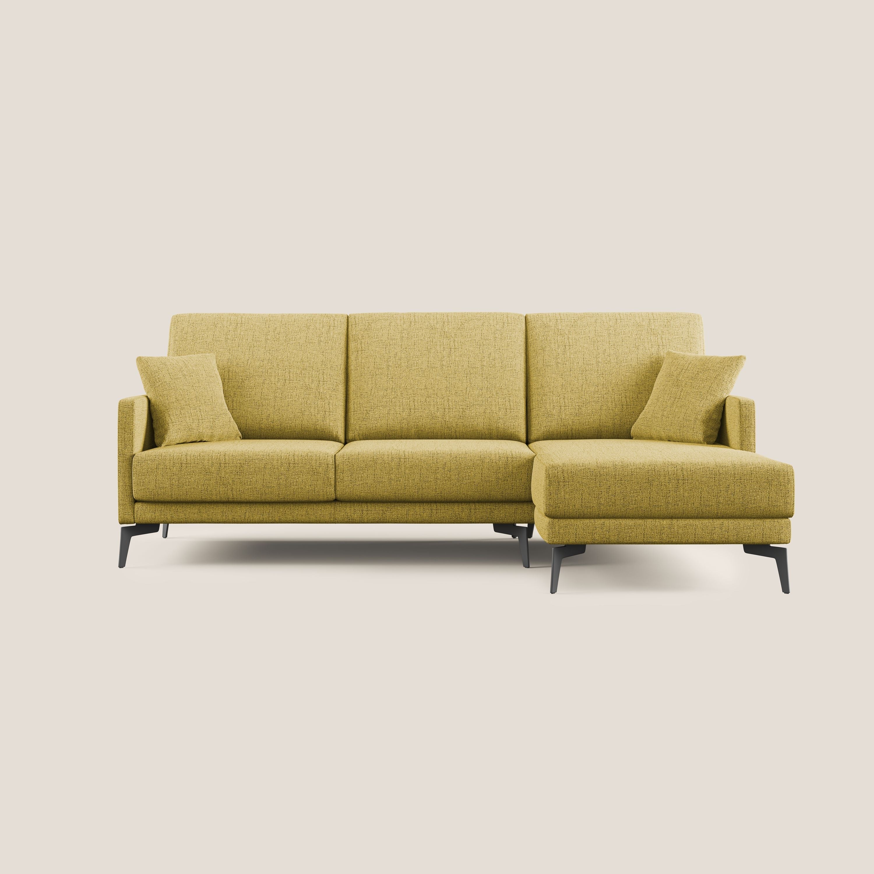 Saturno divano angolare moderno in tessuto morbido impermeabile T03 giallo - divani.store