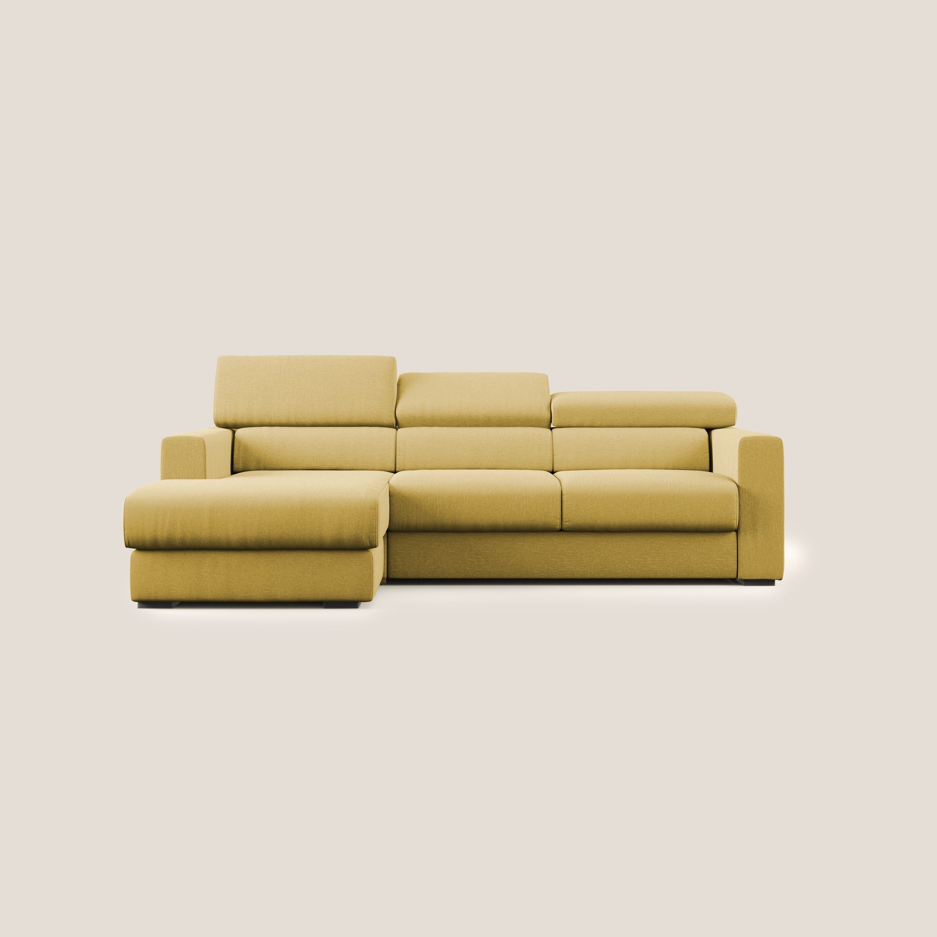 Dylan divano angolare con pouf estraibile poggiapiedi in tessuto simil cotone impermeabile T13 giallo - divani.store