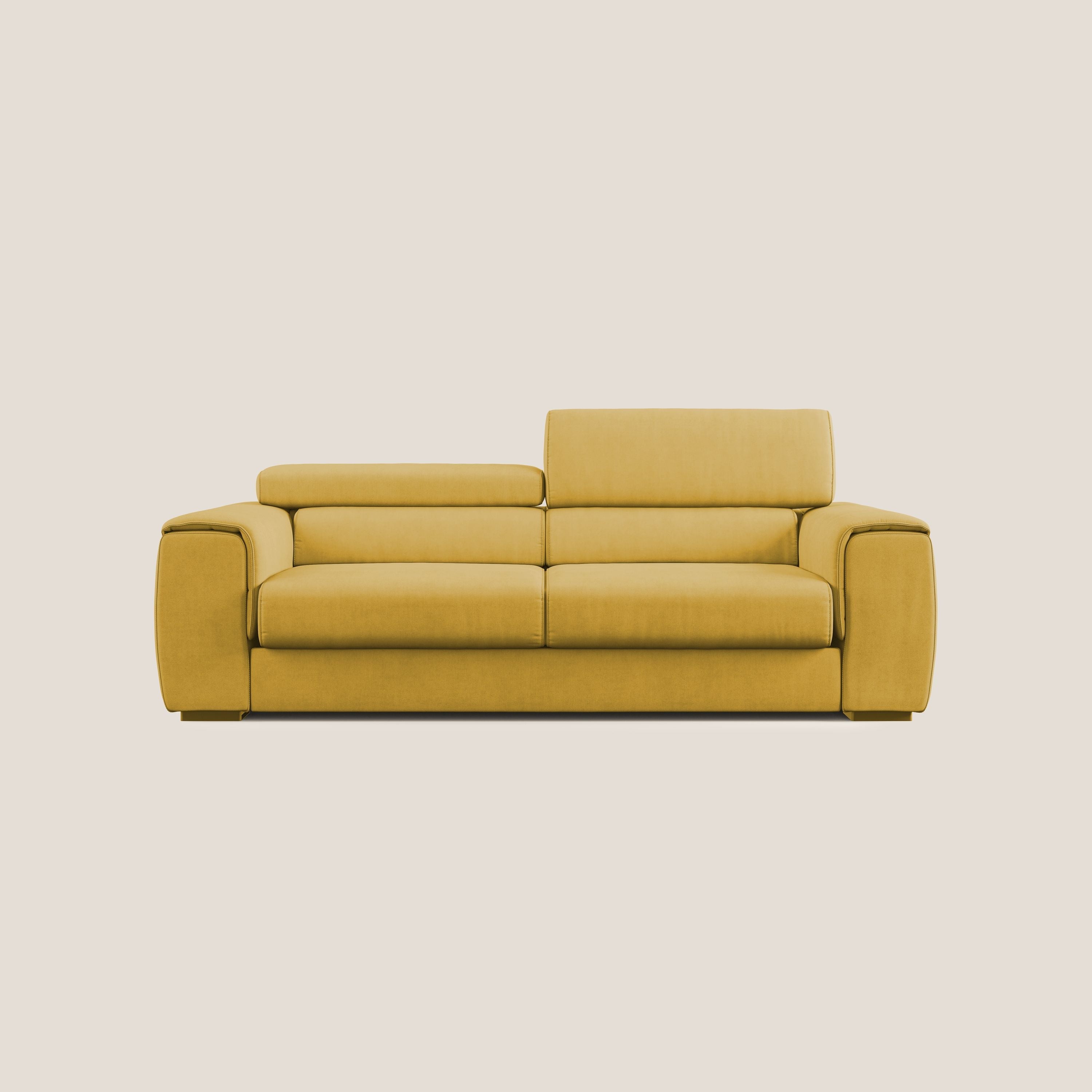 Zeno Divano con pouf estraibile poggiapiedi in tessuto morbido impermeabile T02 giallo - divani.store