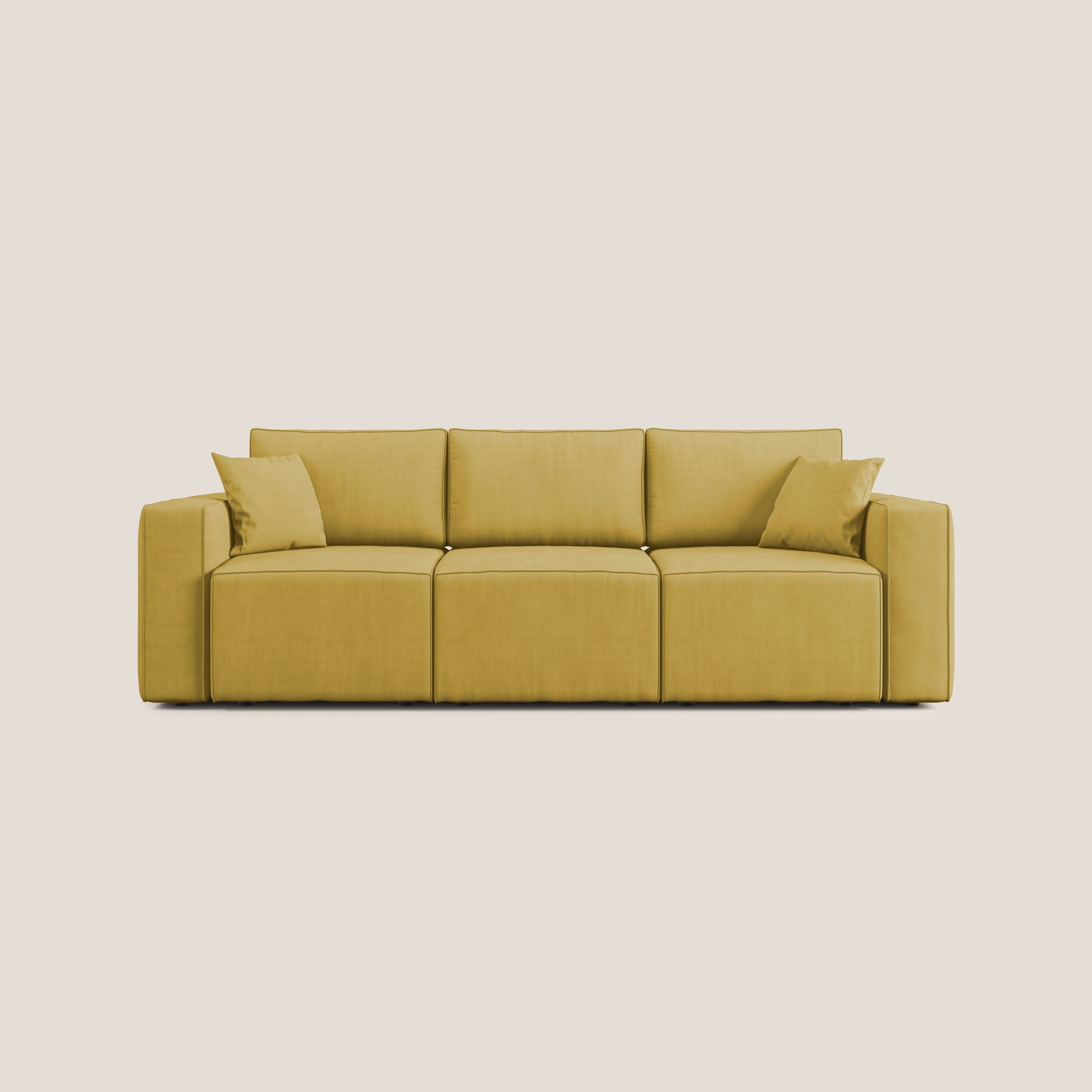 Morfeo divano con 3 sedute estraibili in morbido tessuto impermeabile T02 giallo - divani.store