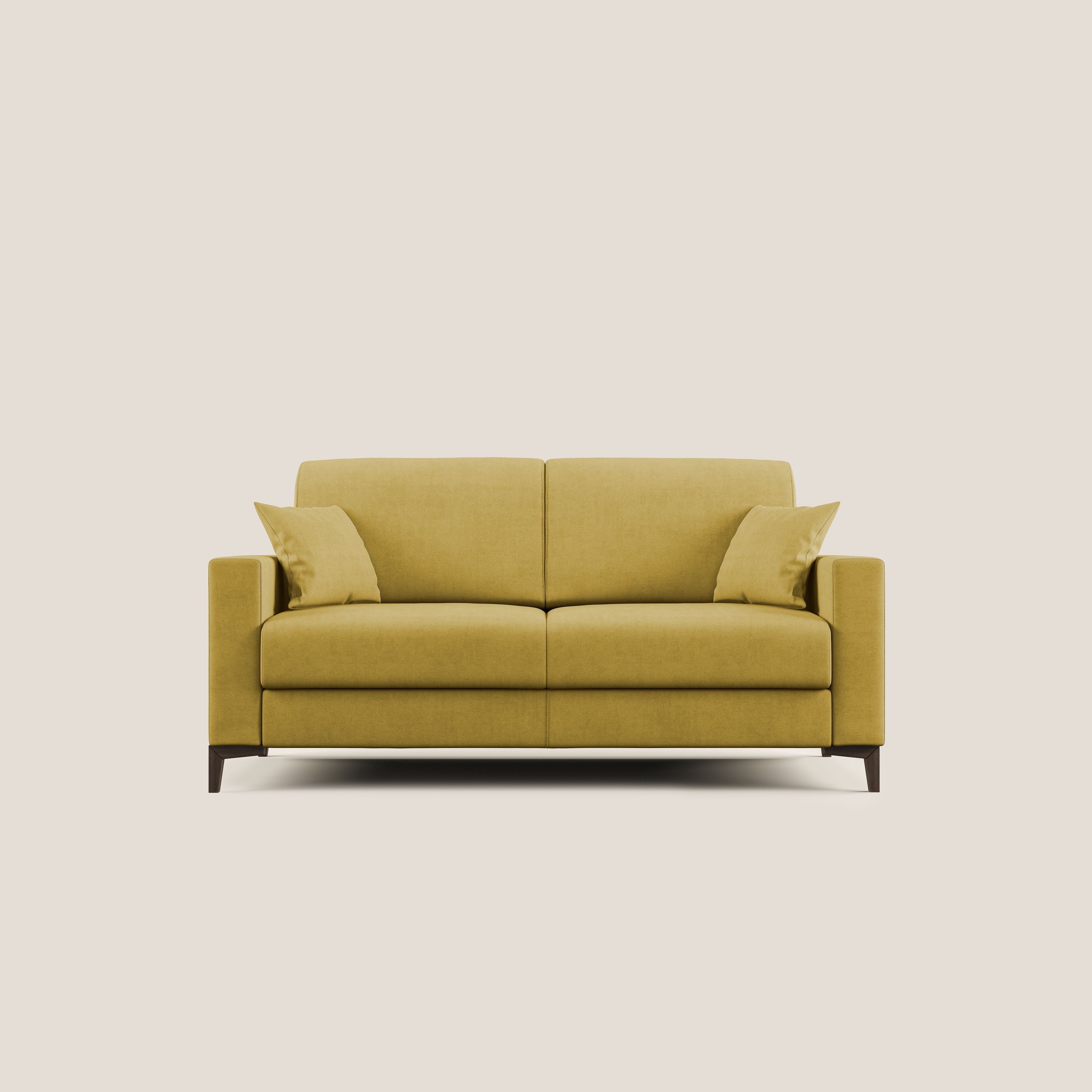 Kafka divano letto matrimoniale in morbido tessuto impermeabile T02 giallo - divani.store