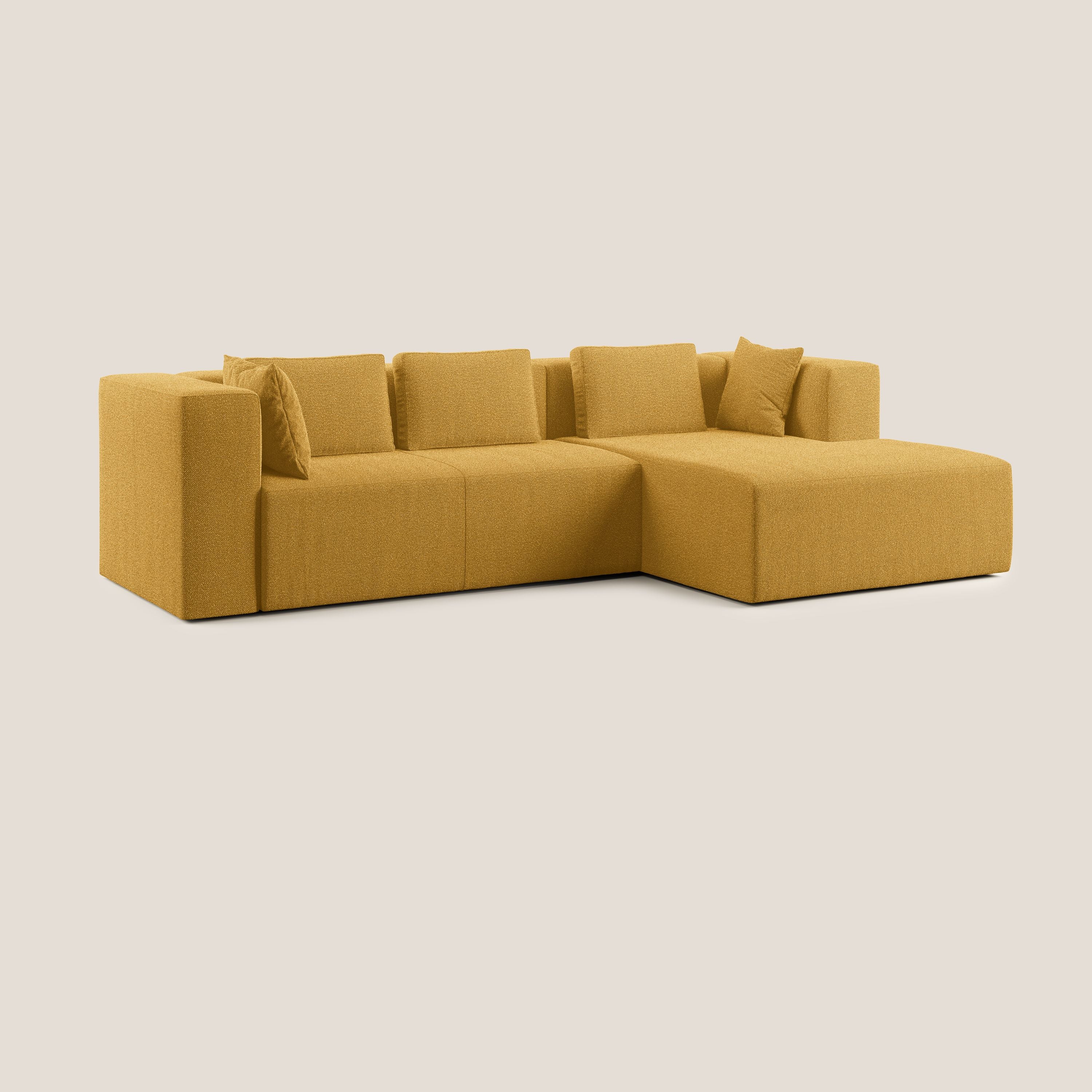 Nettuno divano angolare componibile in morbido tessuto bouclè T07 giallo - divani.store