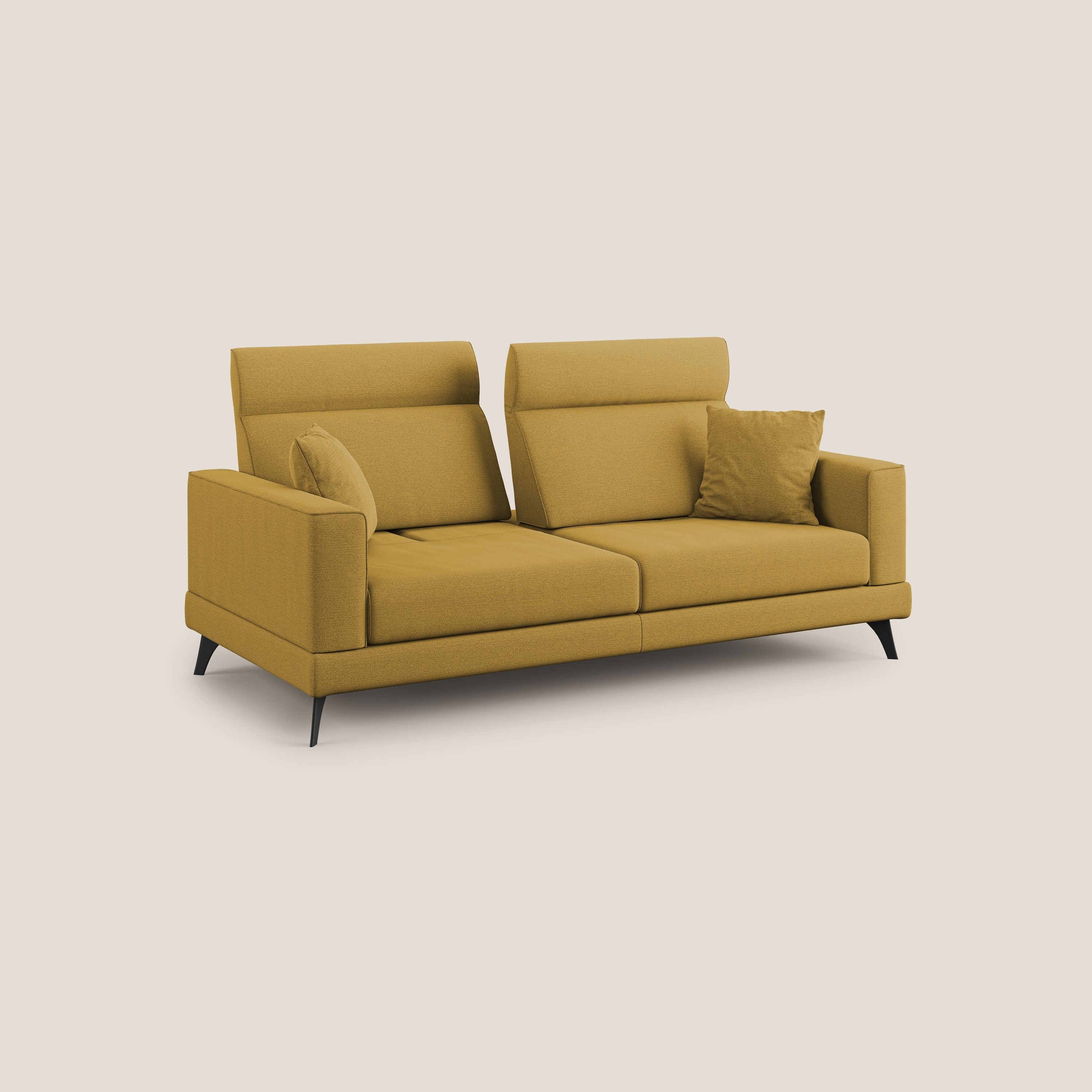 Slide Divano con schienali traslanti e poggiatesta in tessuto simil cotone impermeabile T19 giallo - divani.store