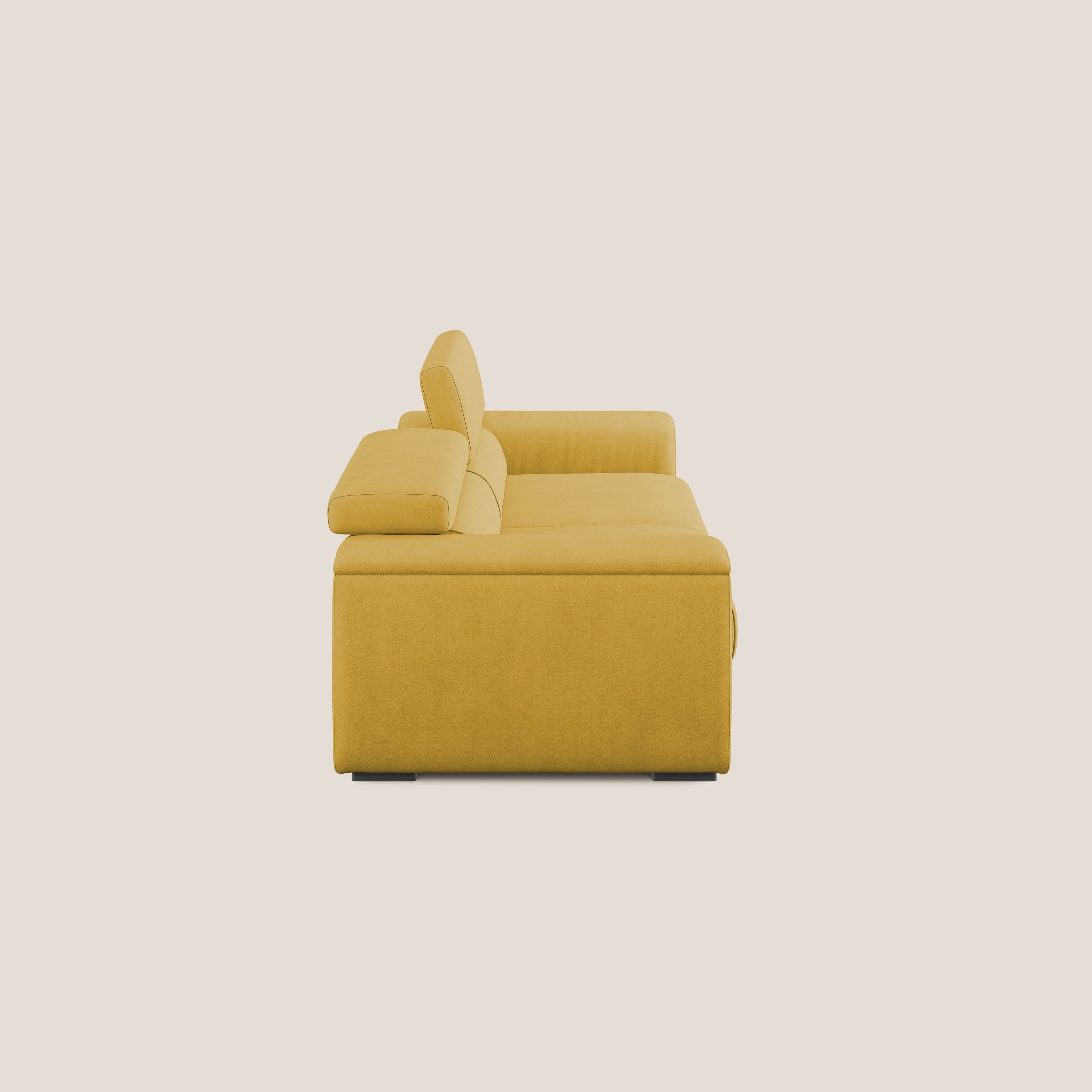 Zeno Divano con pouf estraibile poggiapiedi in tessuto morbido impermeabile T02 giallo - divani.store