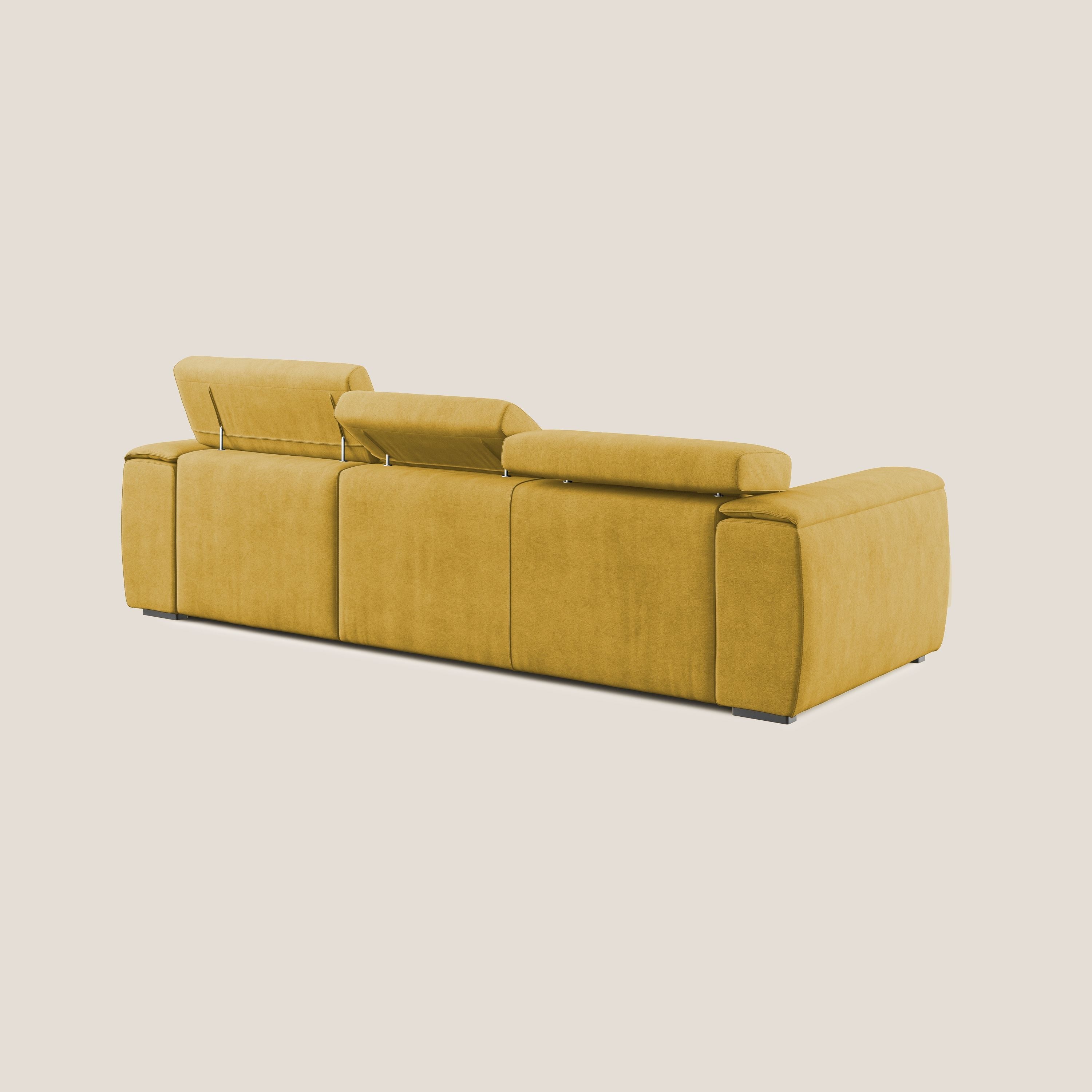 Zeno Divano angolare con pouf estraibile poggiapiedi in tessuto morbido impermeabile T02 giallo - divani.store