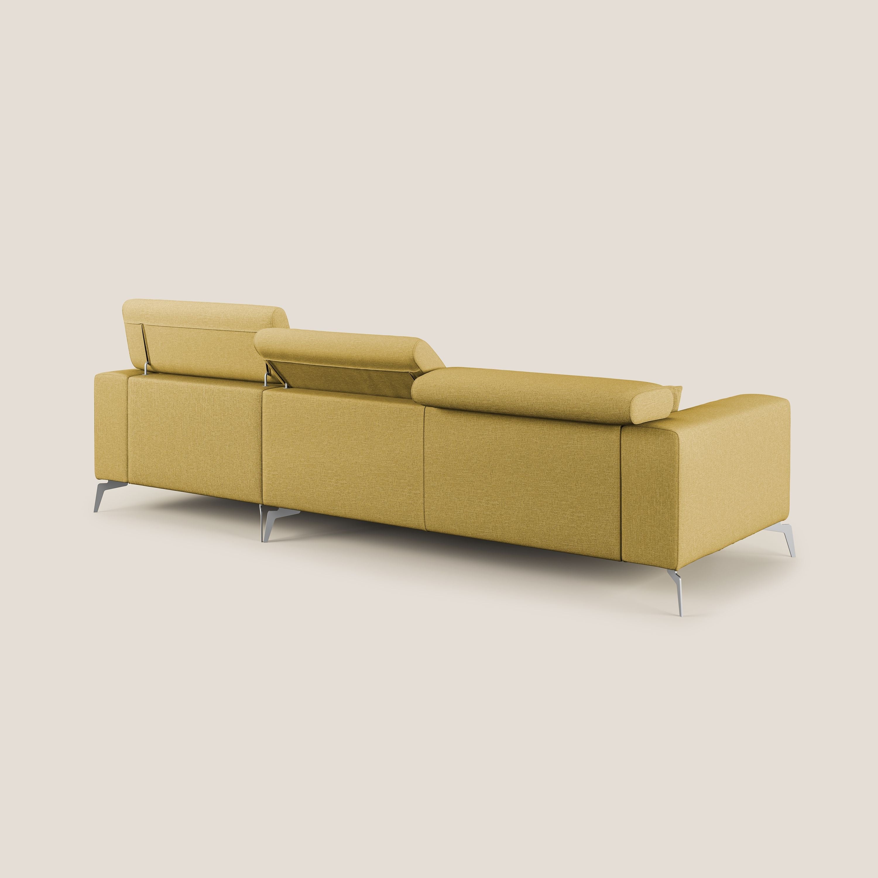 Blade Divano moderno angolare con poggiatesta reclinabili in tessuto impermeabile simil-cotone T13 giallo - divani.store