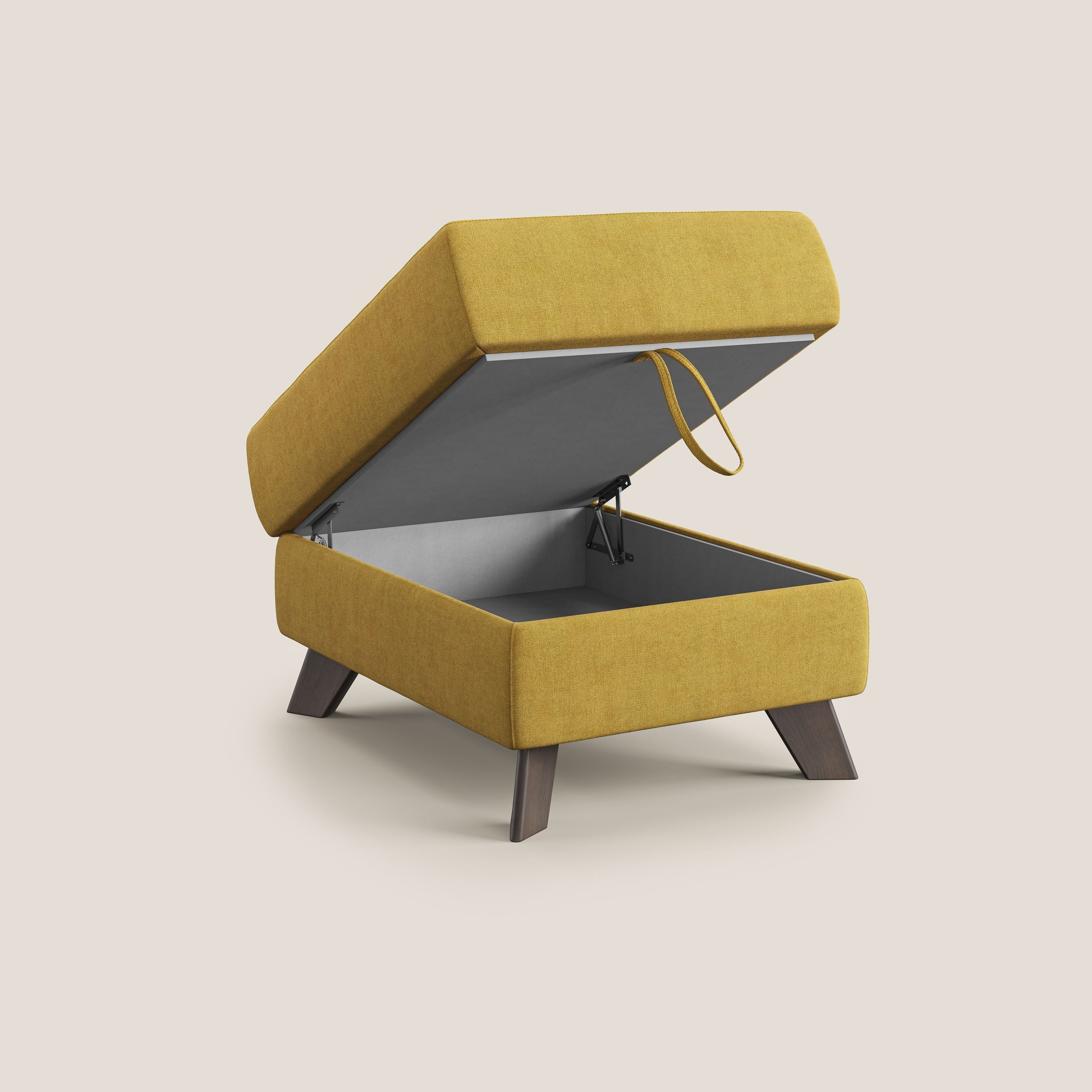 Moon Pouf contenitore e piedini alti in tessuto morbido impermeabile T02 giallo - divani.store