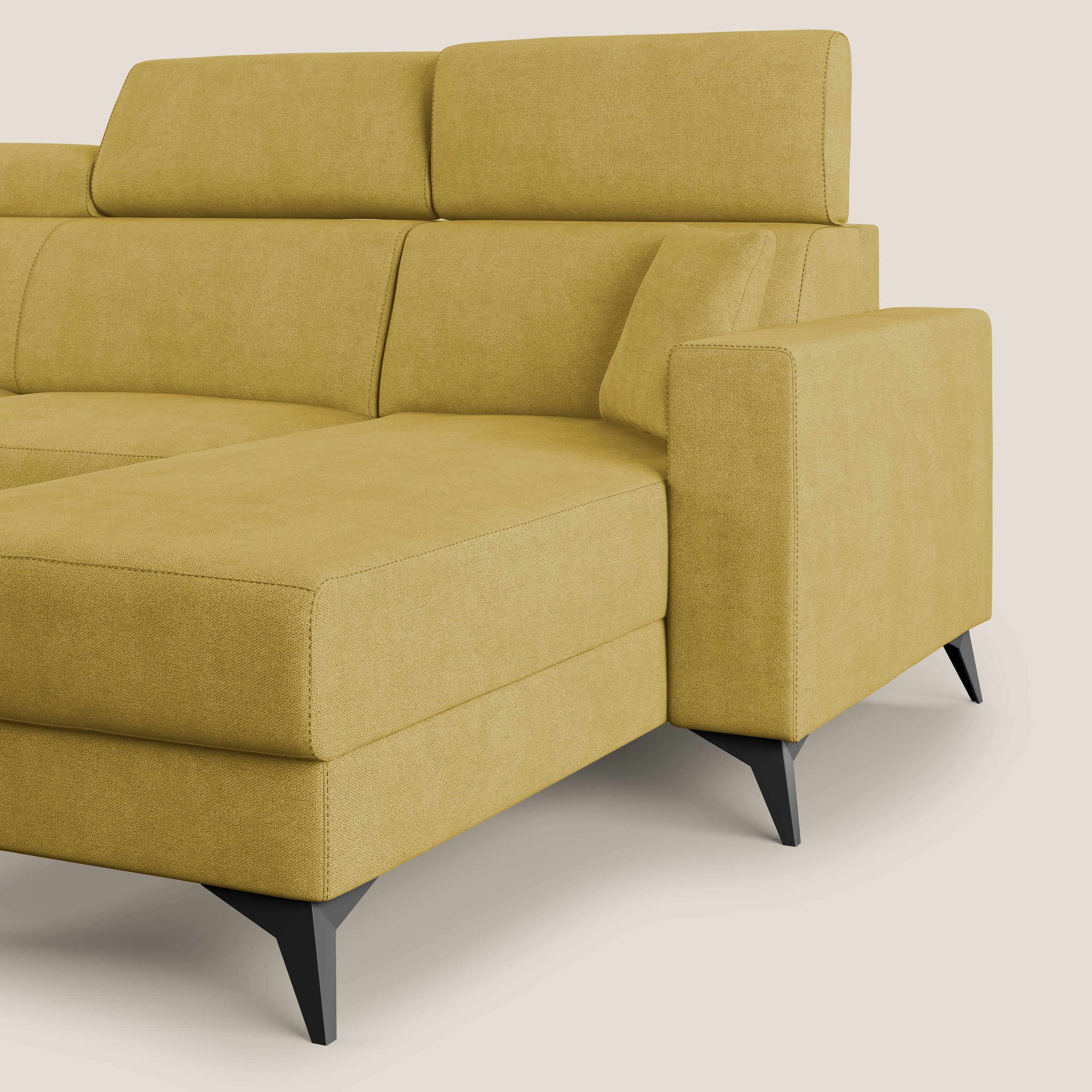 Pegaso divano letto angolare con poggiatesta reclinabili e rivestimento impermeabile T02 giallo - divani.store