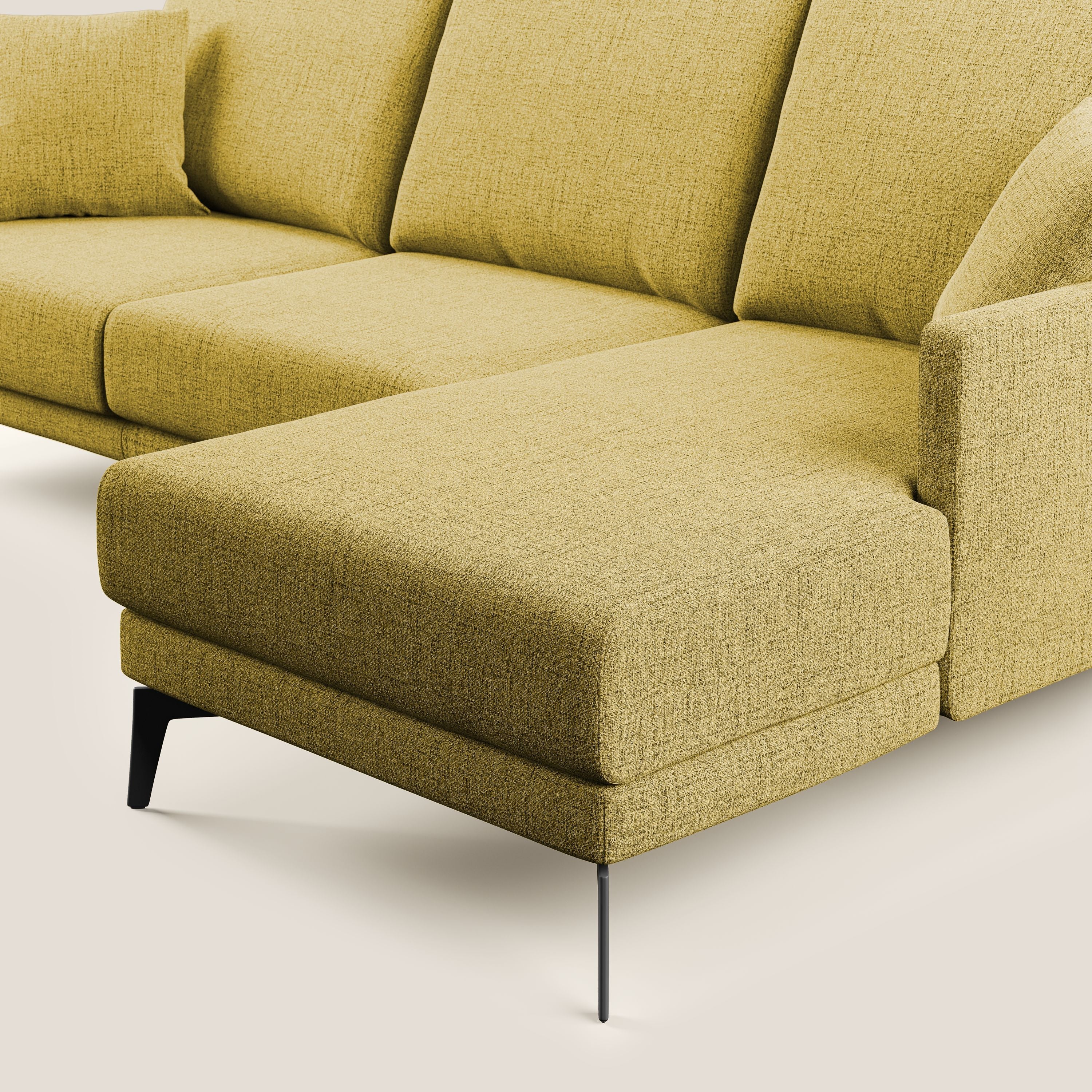 Saturno divano angolare moderno in tessuto morbido impermeabile T03 giallo - divani.store