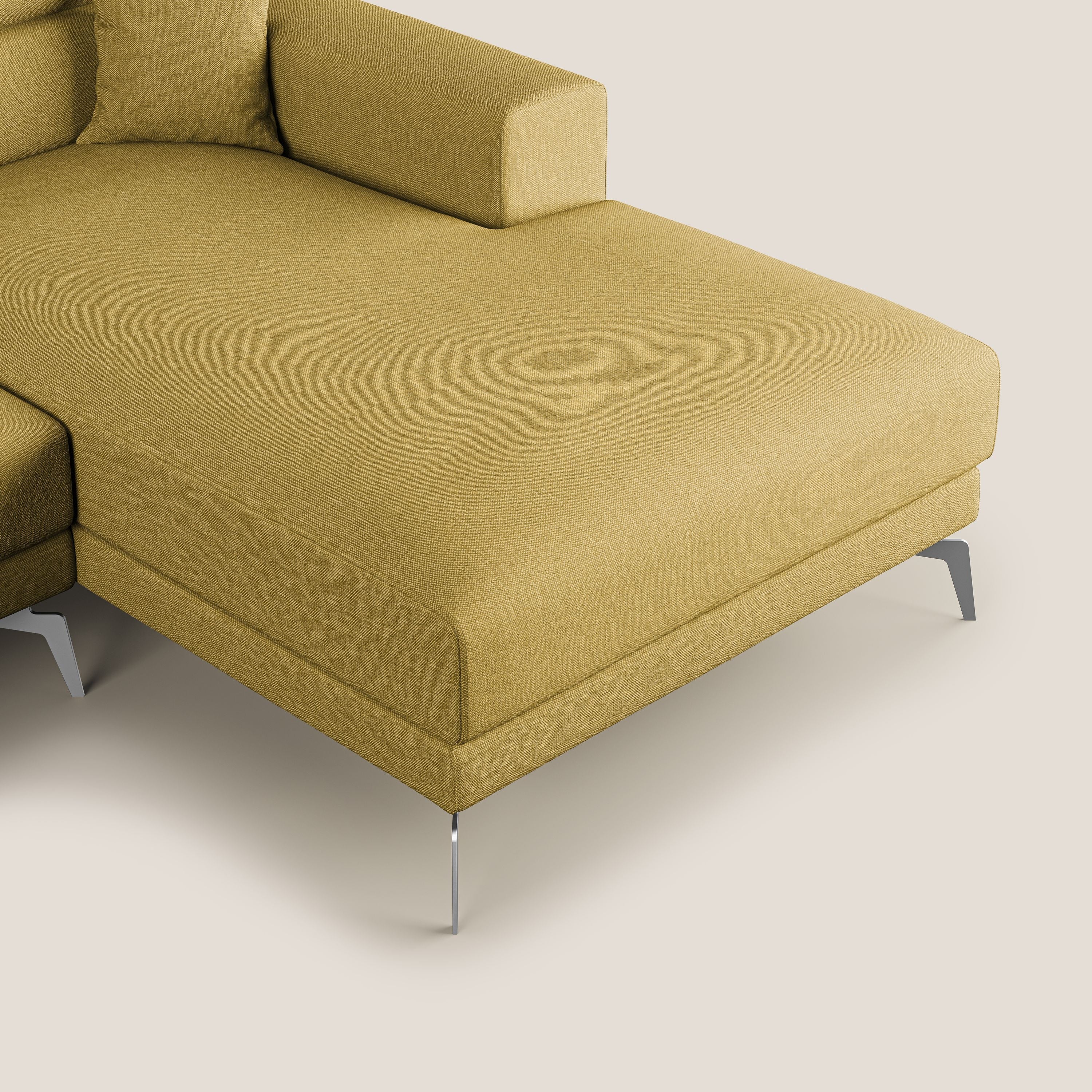 Blade Divano moderno angolare con poggiatesta reclinabili in tessuto impermeabile simil-cotone T13 giallo - divani.store