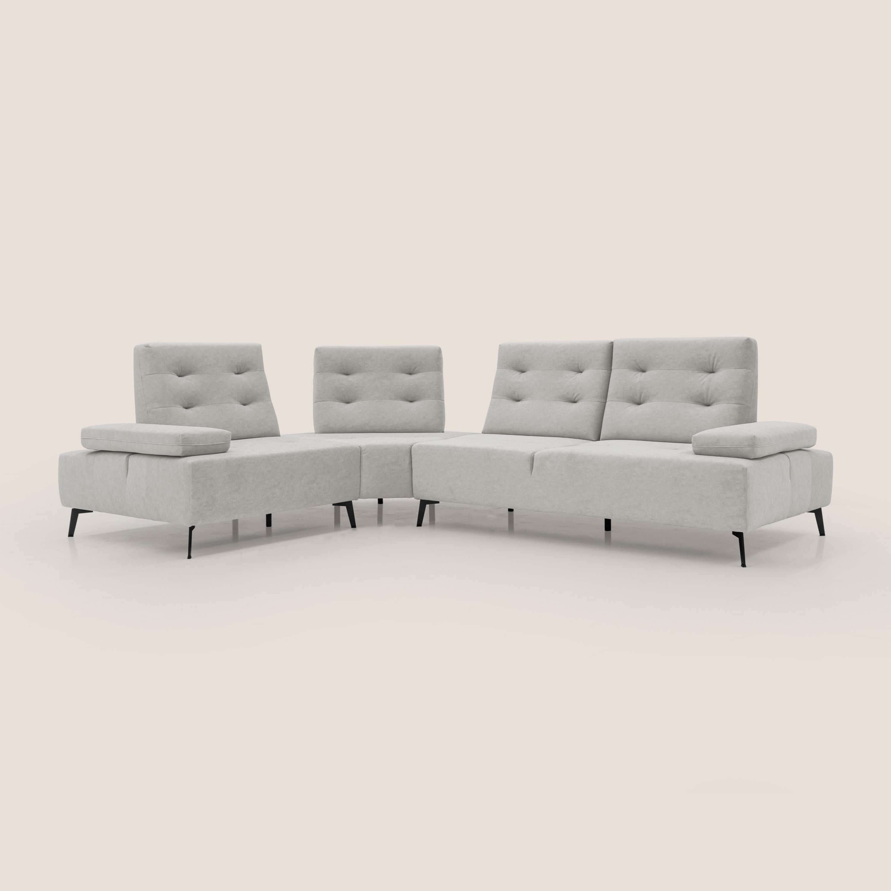 Lugano Divano angolare con schienali traslanti in microfibra effetto velluto T09 grigio chiaro - divani.store